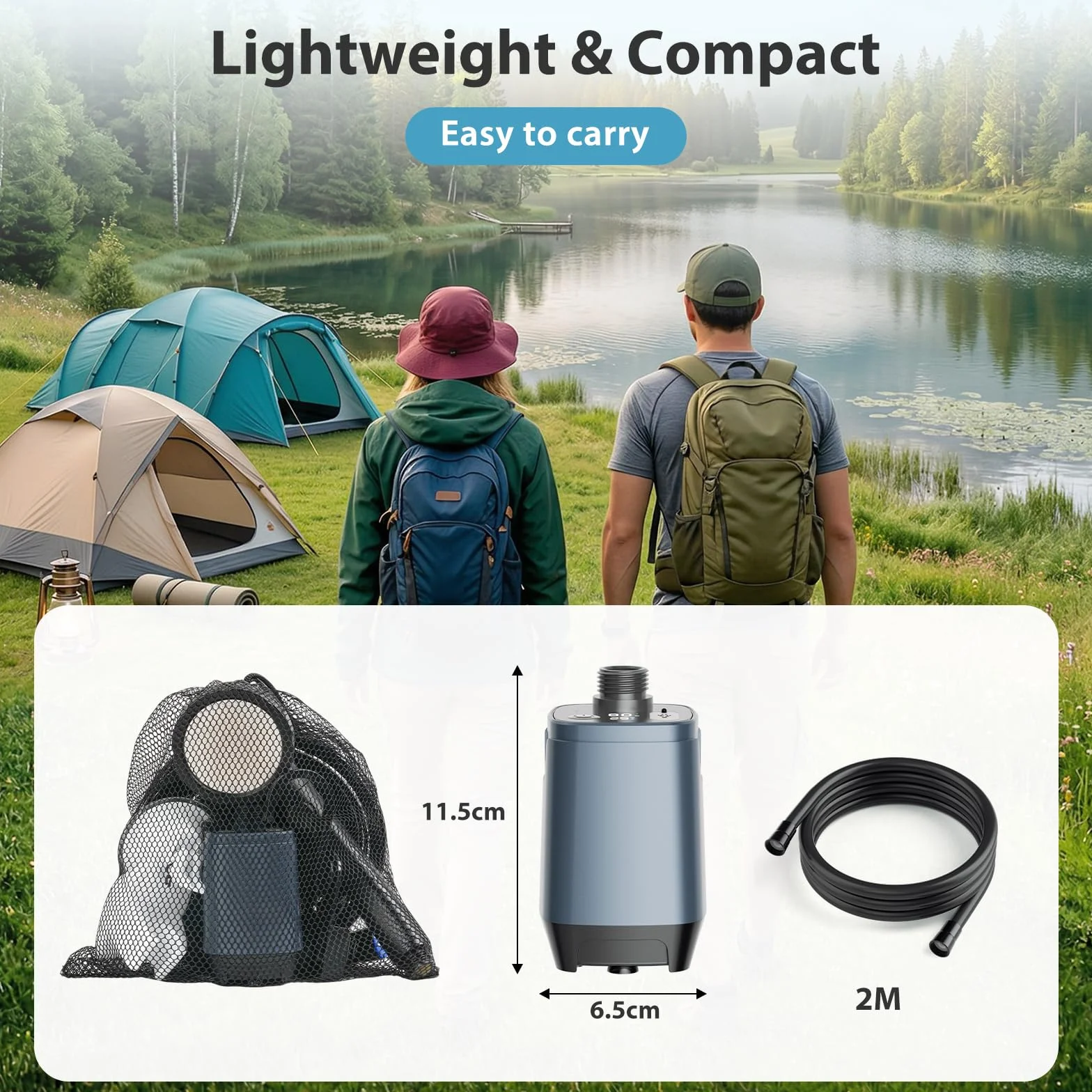 Douche de Camping Portable,avec Ecran Intelligent & 6000mAH,Pompe de Douche Rechargeable,IPX7,4 Modes de Douche et Tuyau de 2M pour Voyages,Randonnées,Camping, Douches, Animaux de Compagnie
