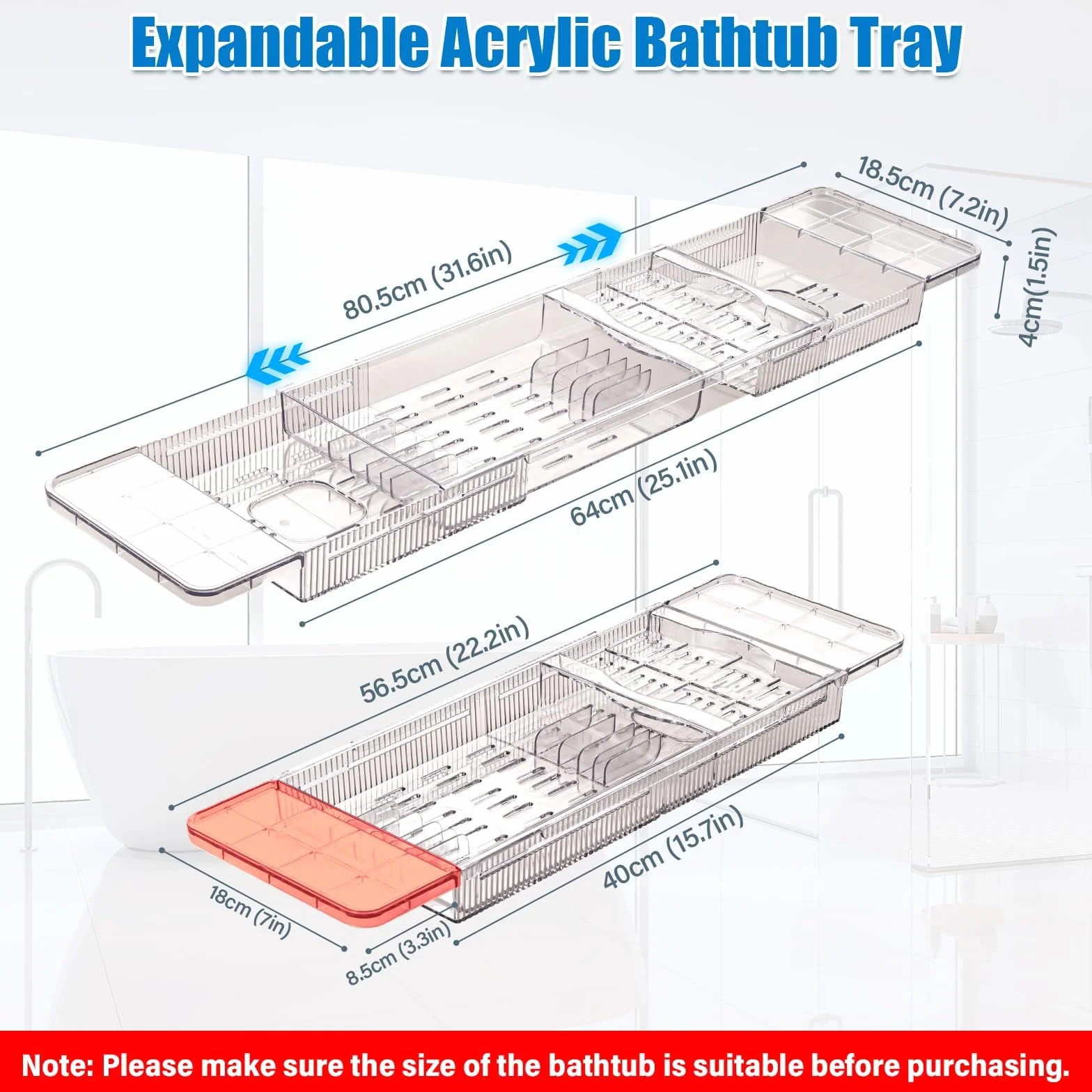 Plateau Baignoire Coulissant en Acrylique, Accessoire de Bain pour IPad Téléphone Verre Bougie