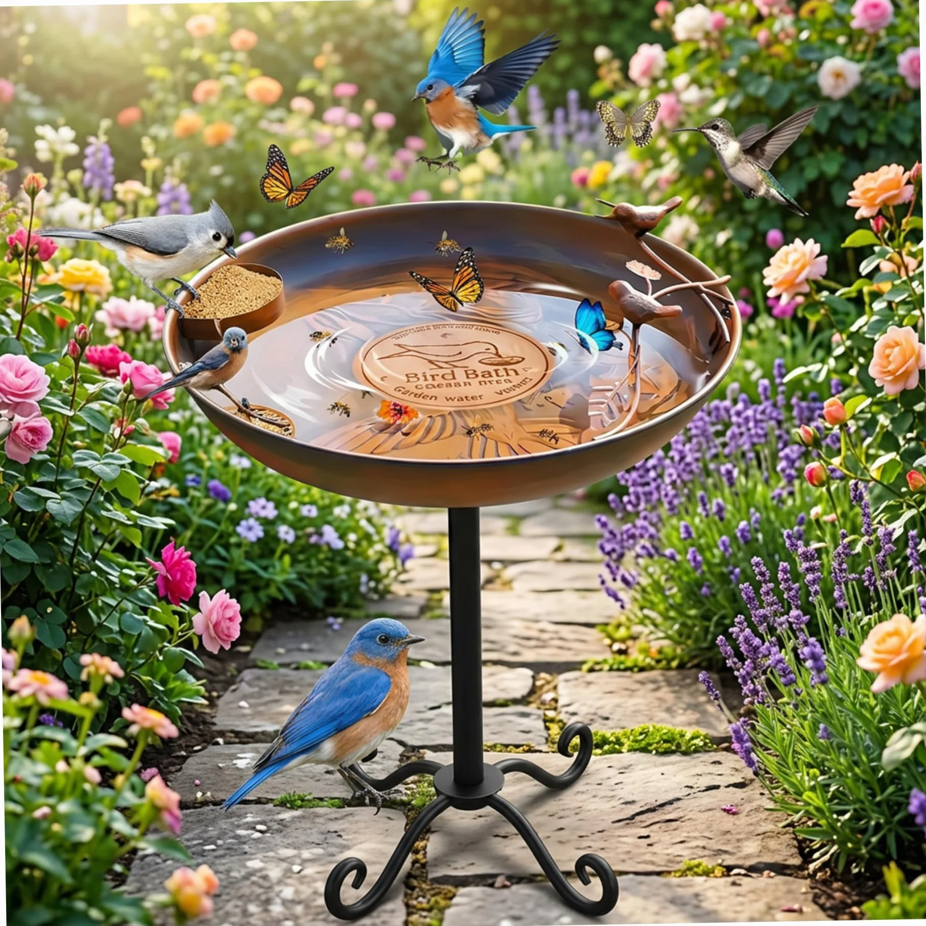 Disque en cuivre 10 cm pour Bain d'oiseaux, Purification, Conception Stable à 3 Points, cuivre renforcé 99,9%