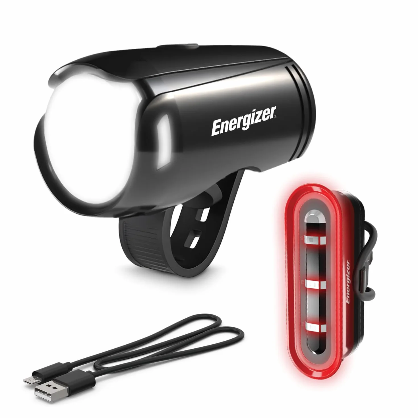 Energizer - Ensemble de Feux de vélo Avant et arrière Rechargeables 100 lumens, Feux USB, LED imperméables Avant et arrière pour pour la Conduite Nocturne.