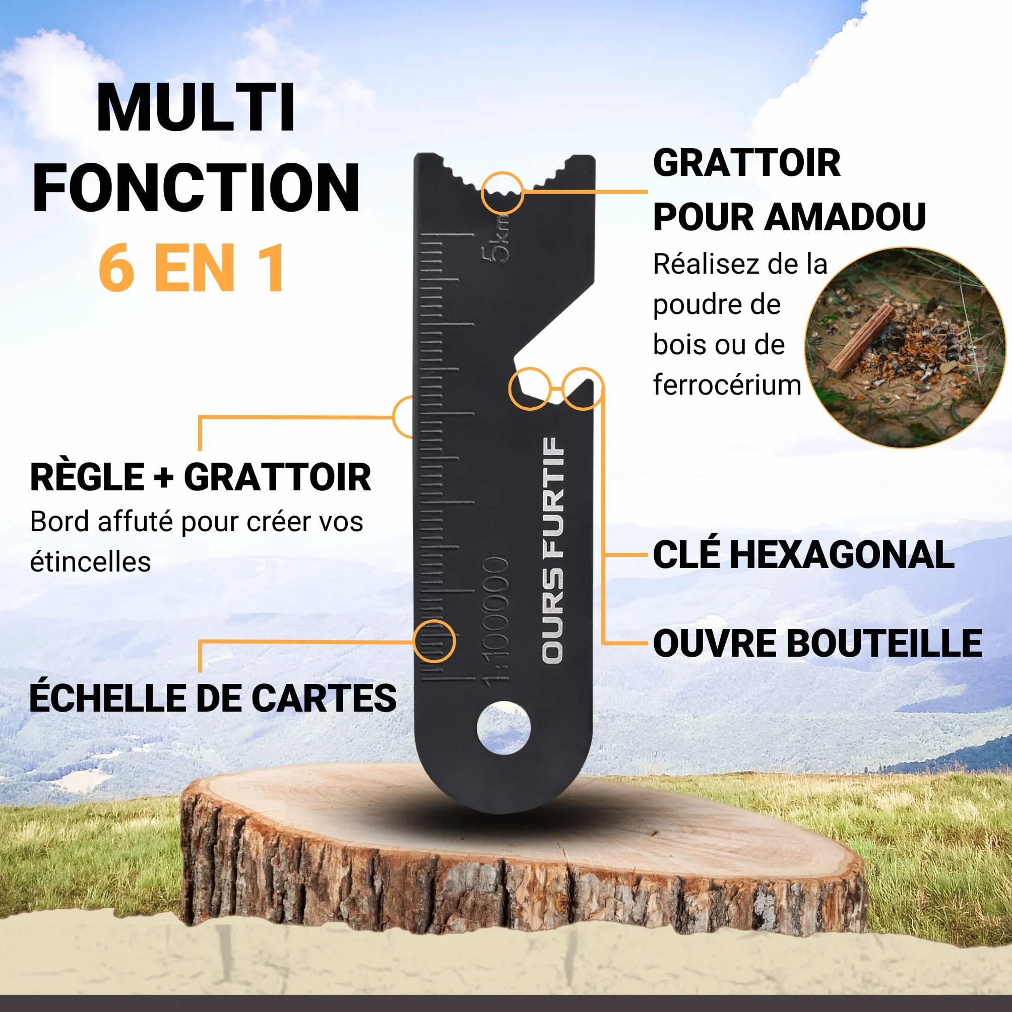Kit Firesteel XL 10mm - Pierre à Feu de Survie - Barre Magnésium 15 000 utilisations - Allume Feu Naturel