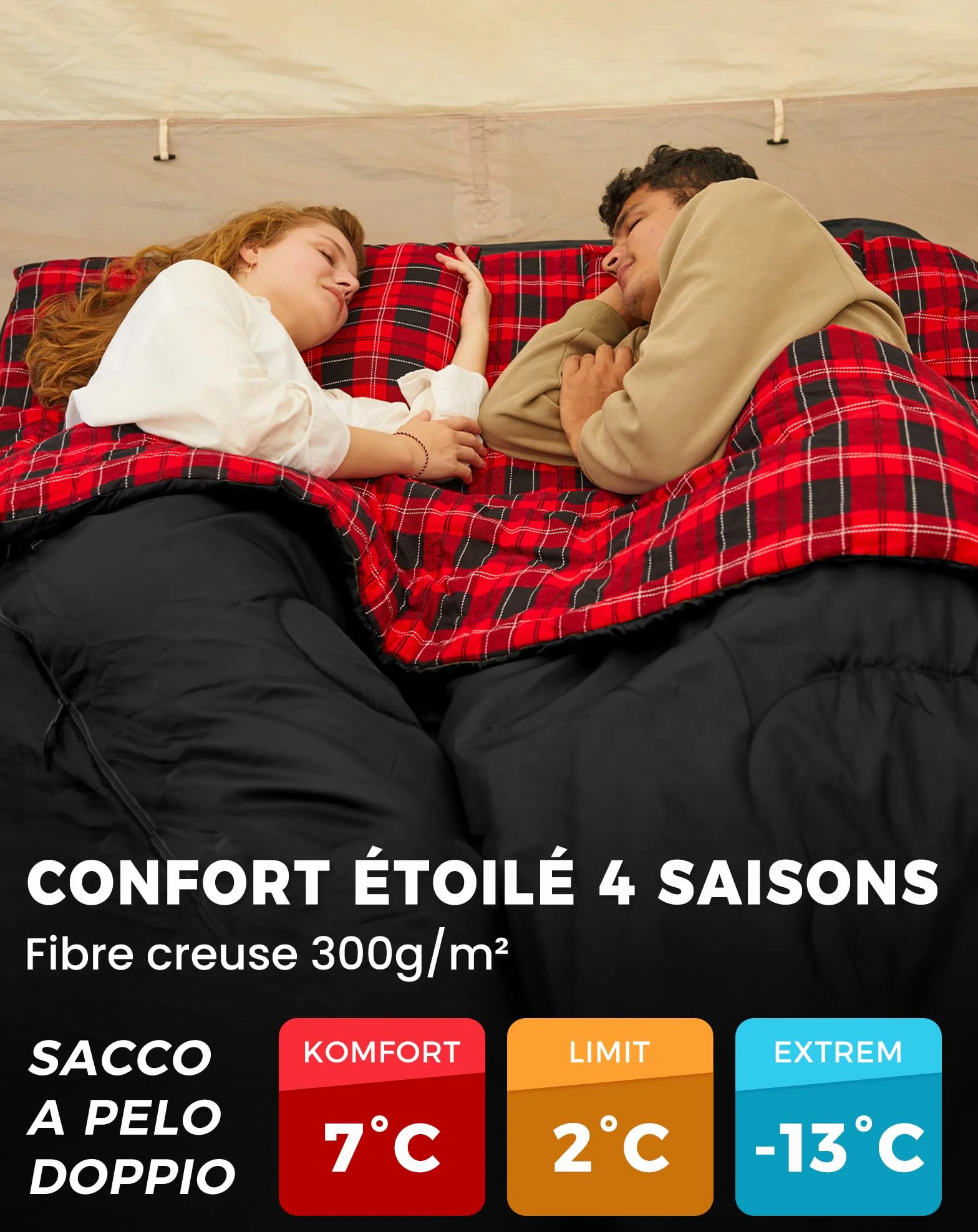 KingCamp Sac de Couchage Double 220x150cm avec 2 Oreillers pour Camping