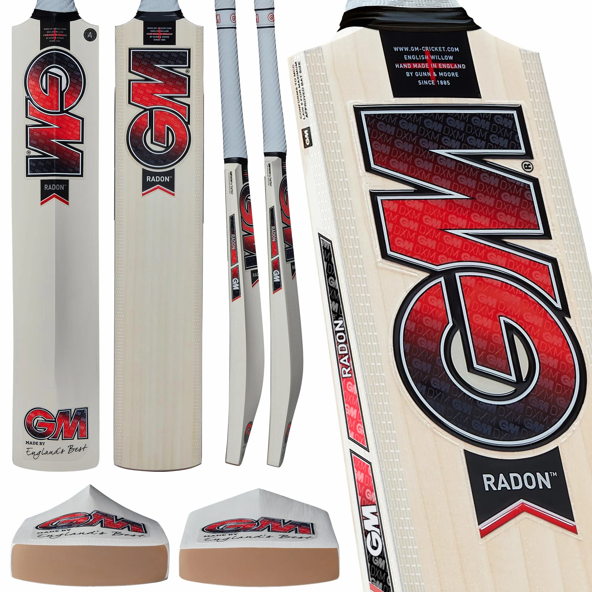 Gunn & Moore GM Batte de Cricket | Radon | Saule Anglais Prime | DXM, ToeTek | Disponible en Tailles 1 à Pleine Taille