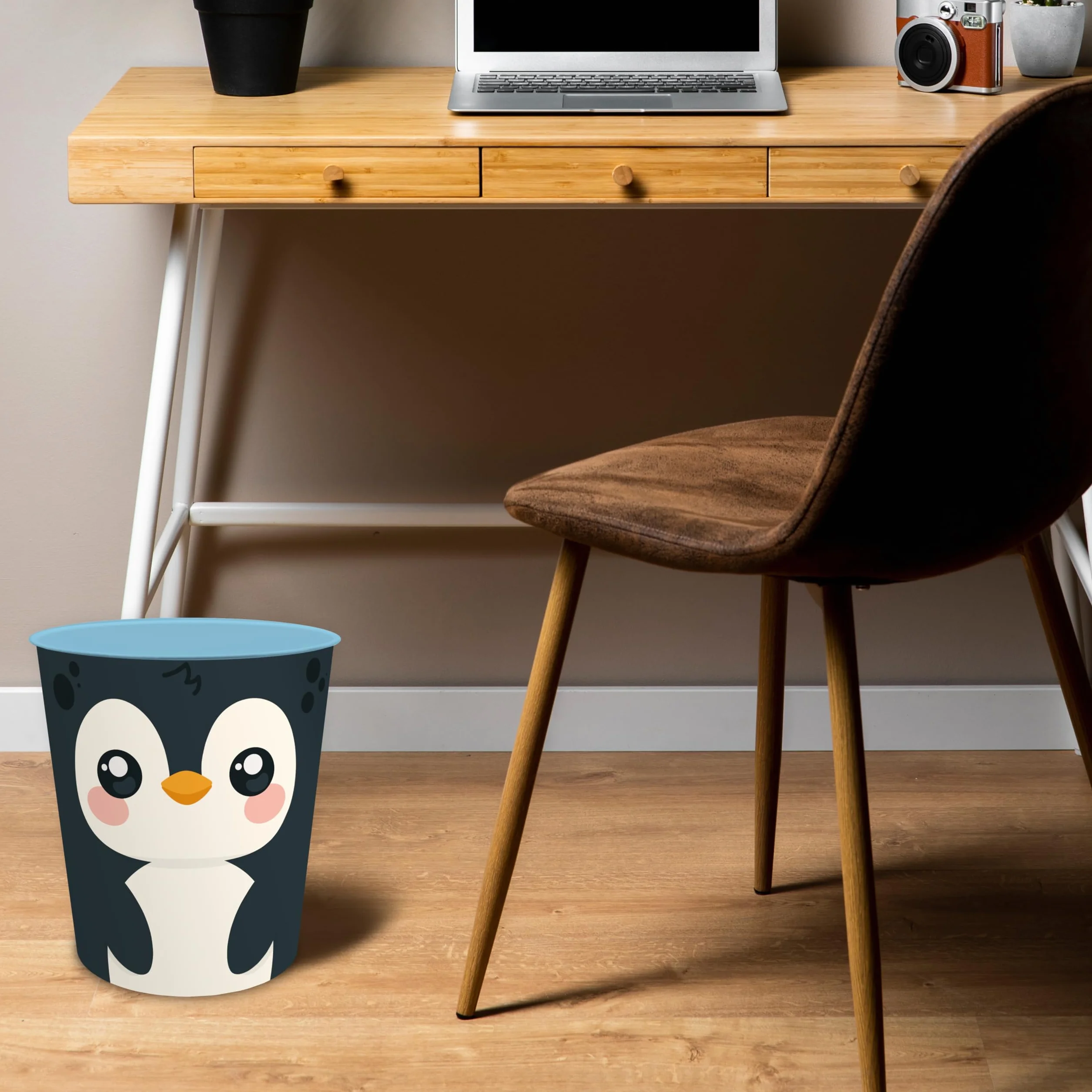itenga Corbeille à papier enfants Motif animal Pingouin Design Kawaii Ronde 11 l Plastique solide