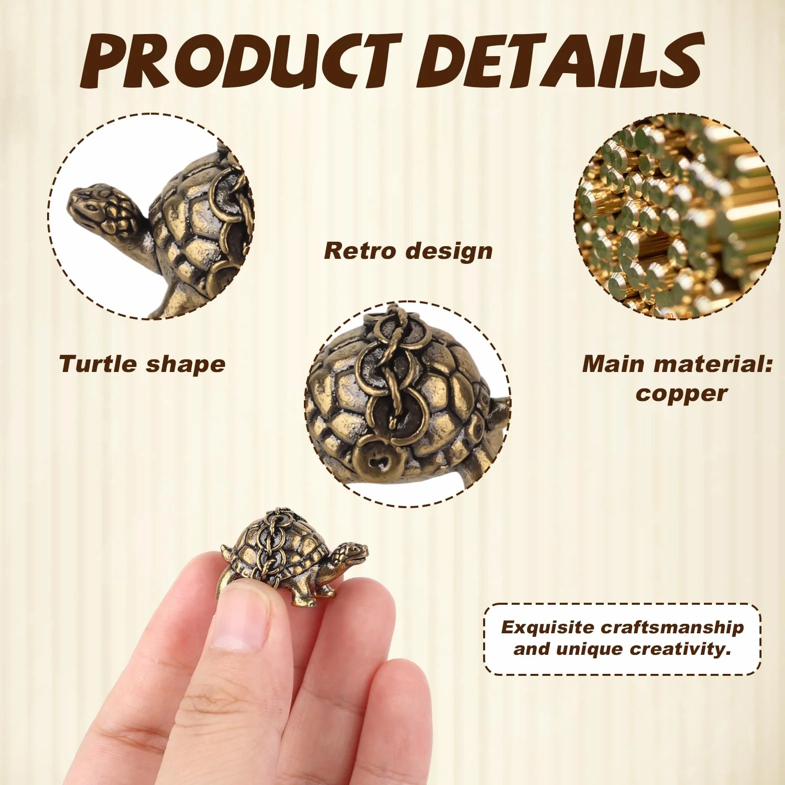 Penitue 4pcs Mini Disque en Cuivre pour Bain d'oiseaux Forme de Tortue 25g