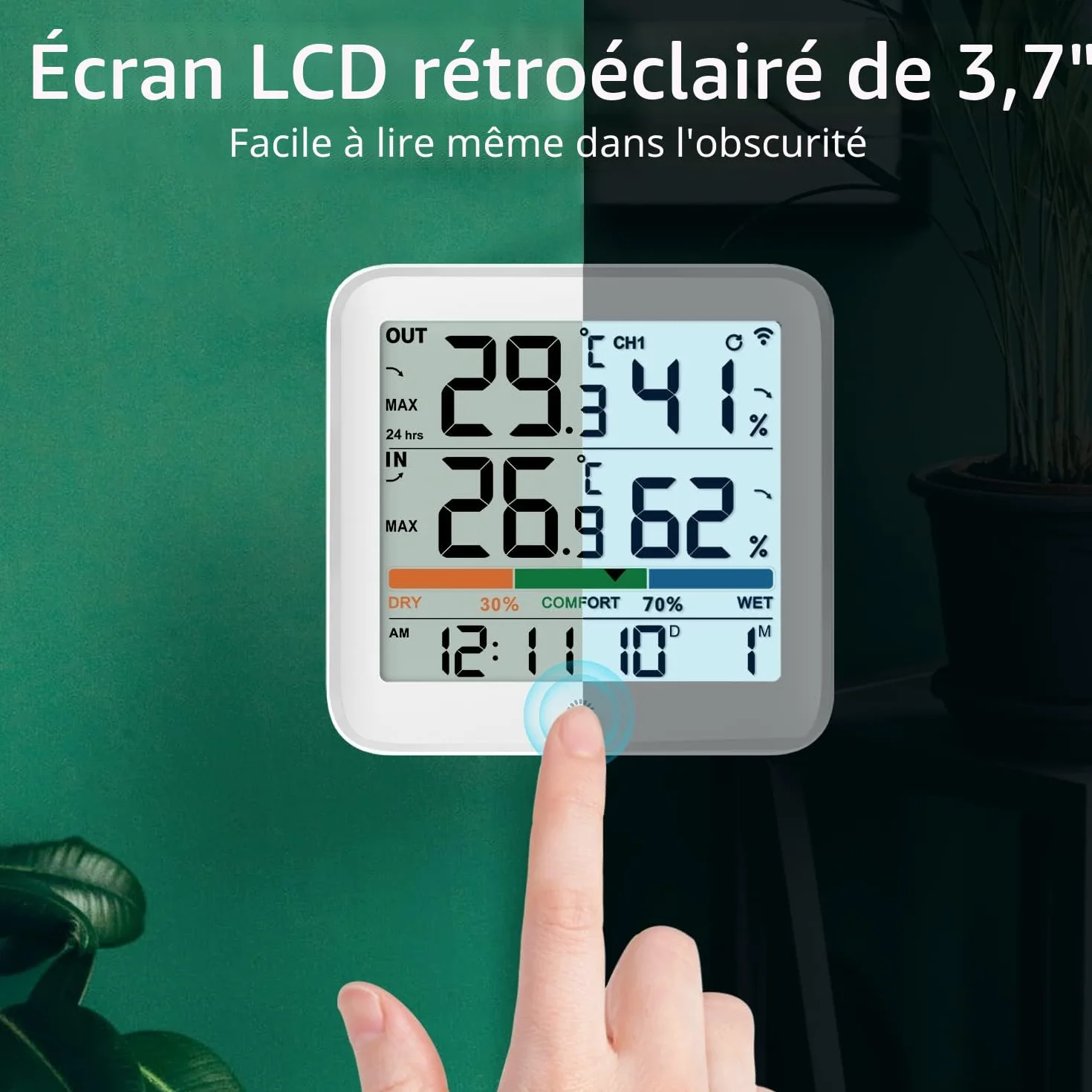 VOCOO thermomètre intérieur extérieur sans fil hygromètre numérique LCD température humidité avec capteur mémoire Min/Max ℃/℉ indicateur confort air rétroéclairage