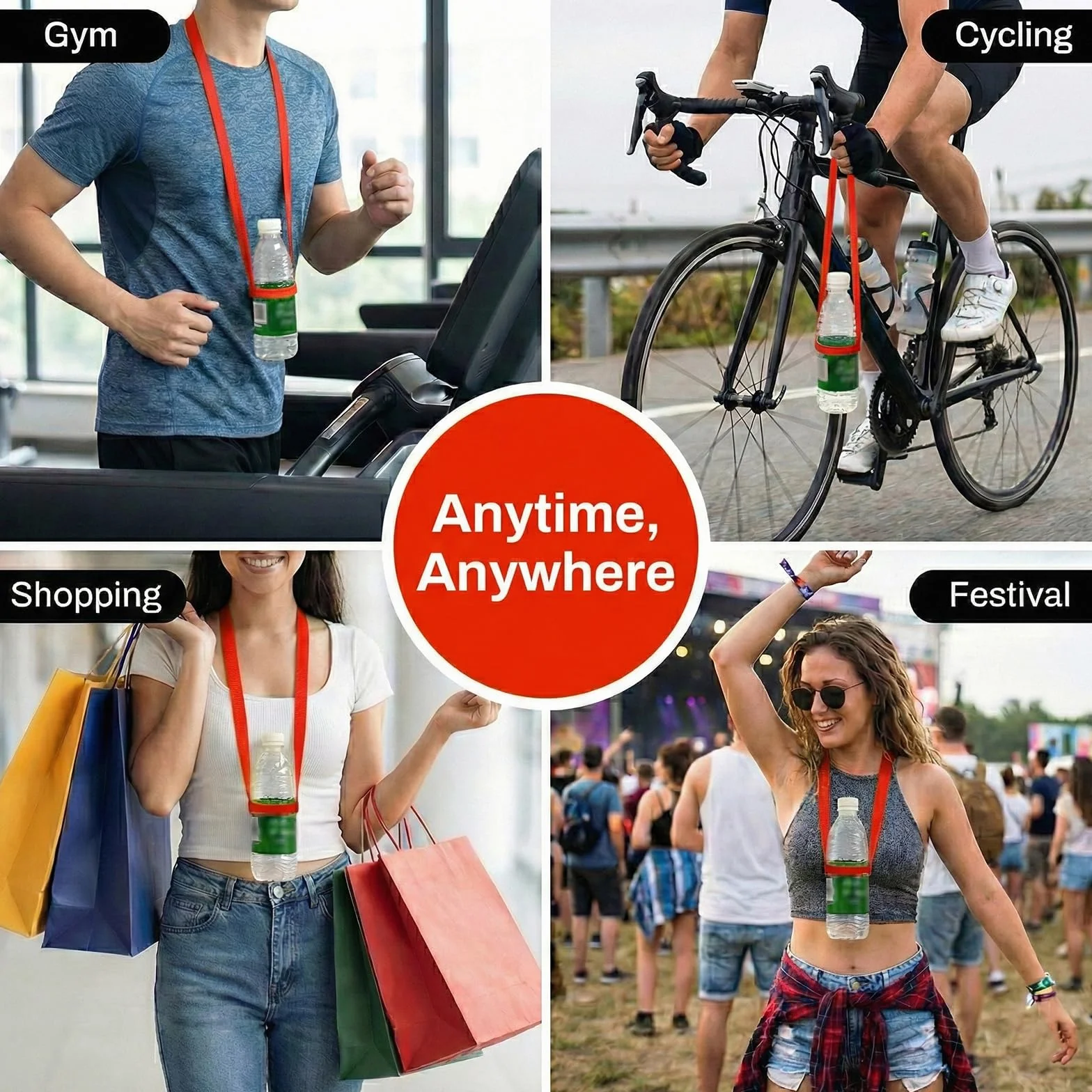 Lanière Bandoulière Mains Libres Collier Porte Gobelet Porte-Bière Porte-Boissons 4 Pièces Rouge