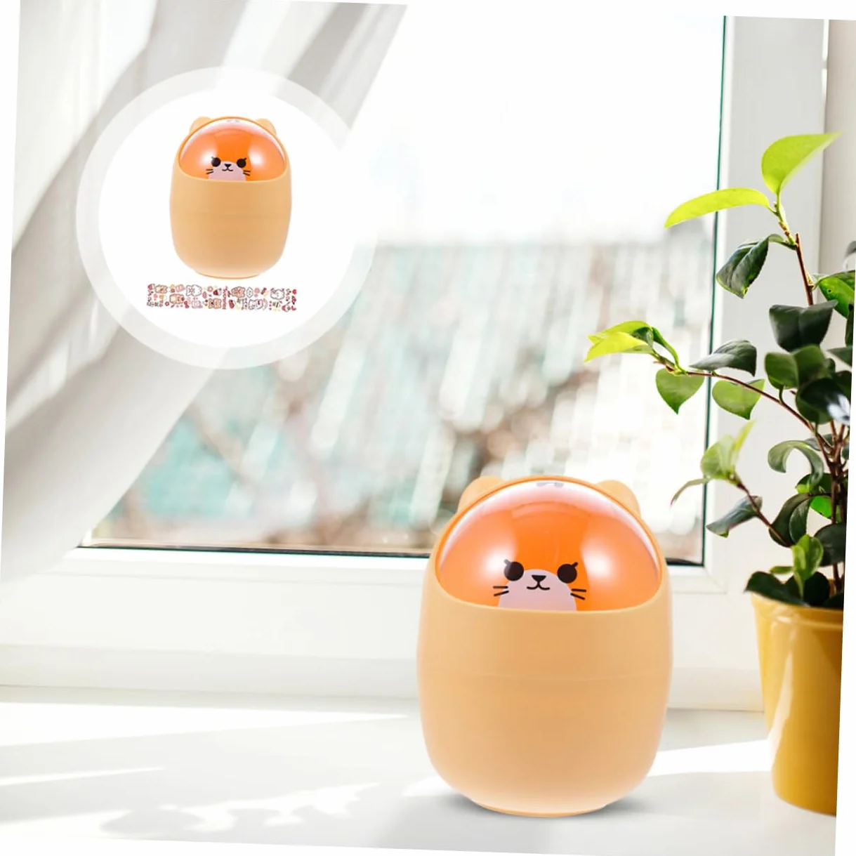 Cabilock Poubelle de Bureau Mignonne en Plastique Orange avec Couvercle Design Cartoon