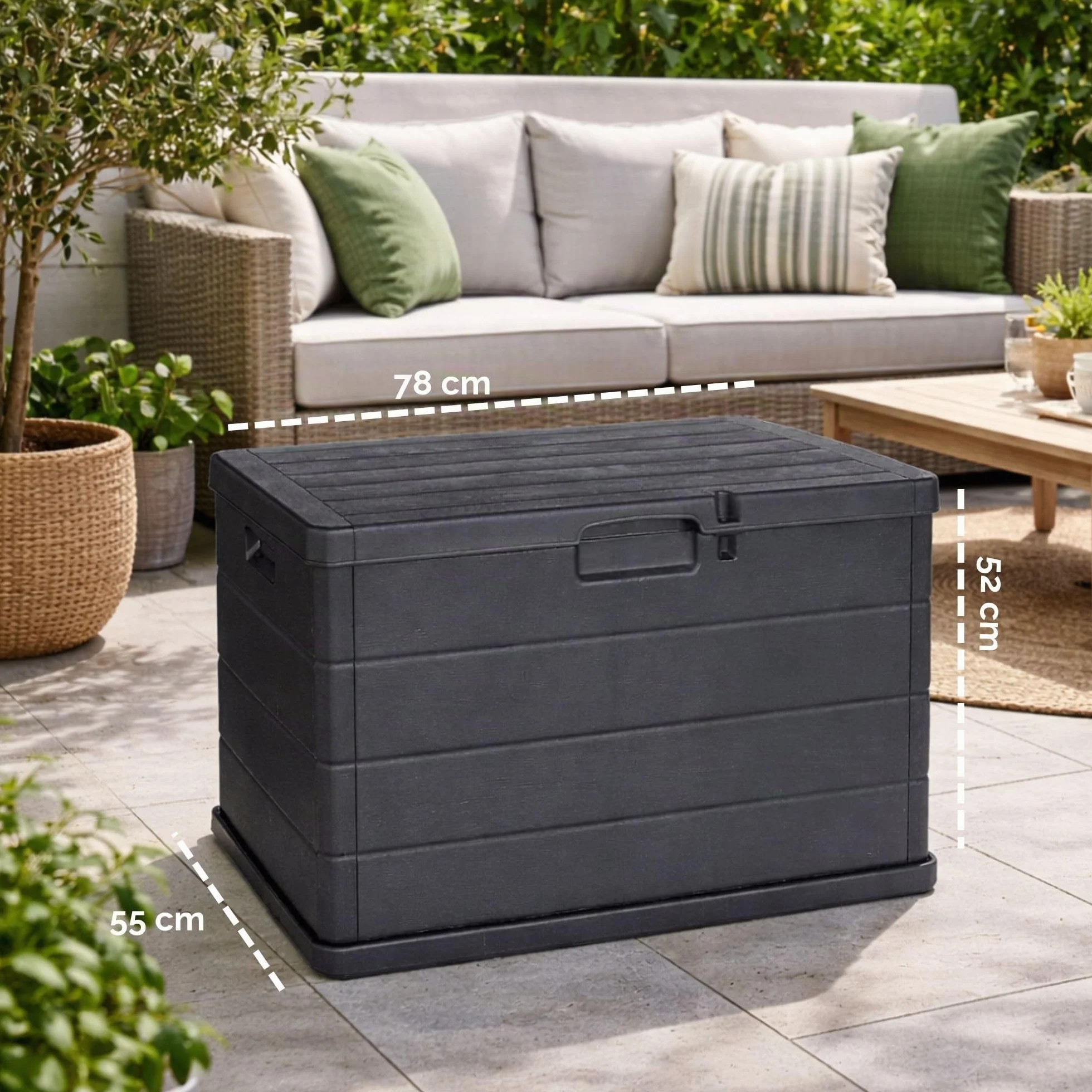 Maury's Coffre Cassapanca 170 Litres Effet Bois, Conteneur de Stockage en Résine Anthracite 78x55x52 cm