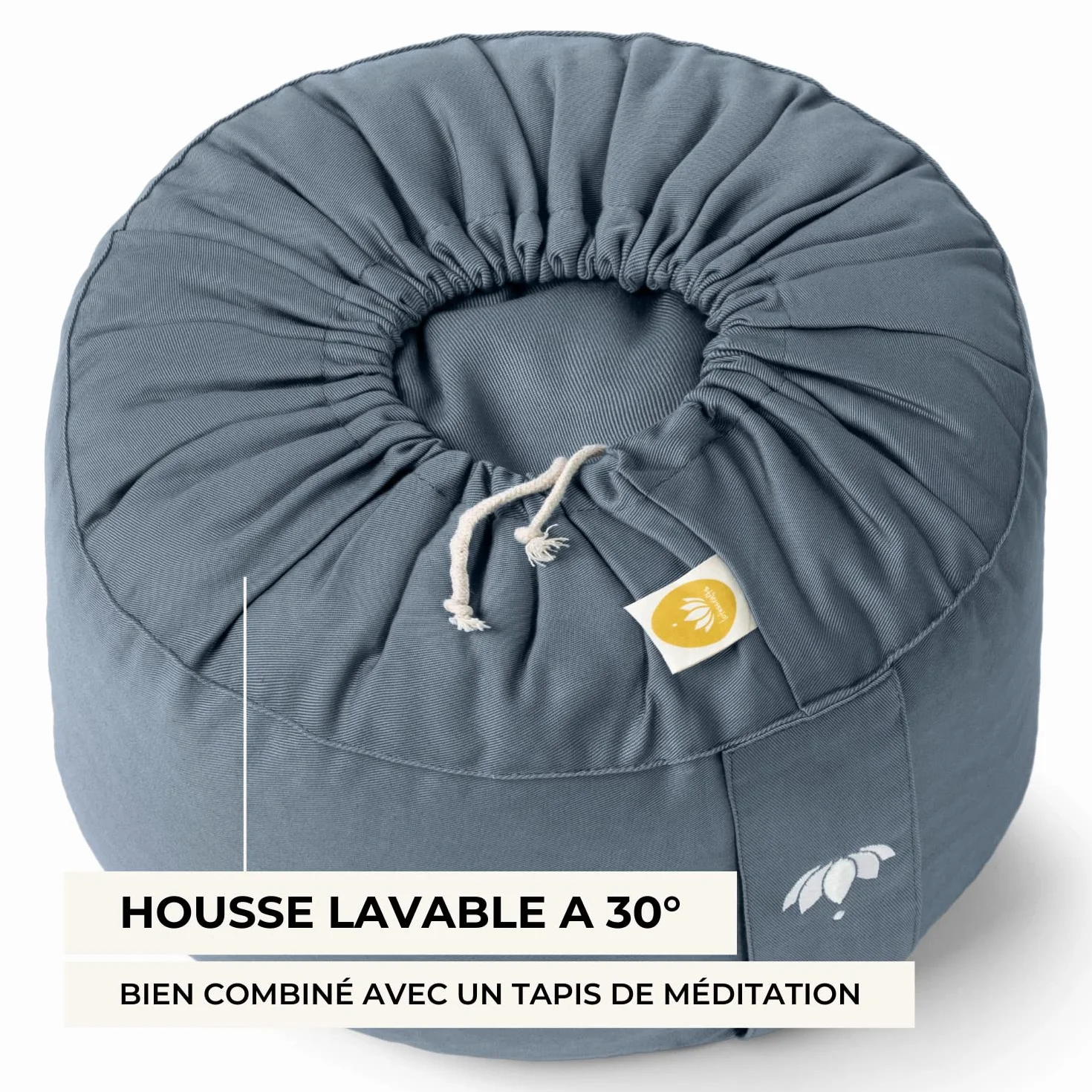 LOTUSCRAFTS Coussin de méditation, hauteur d'assise 20 cm, modèle Lotus rond, coussin de yoga, yoga bolster, housse en coton lavable, rembourrage d'épeautre, Certifié GOTS