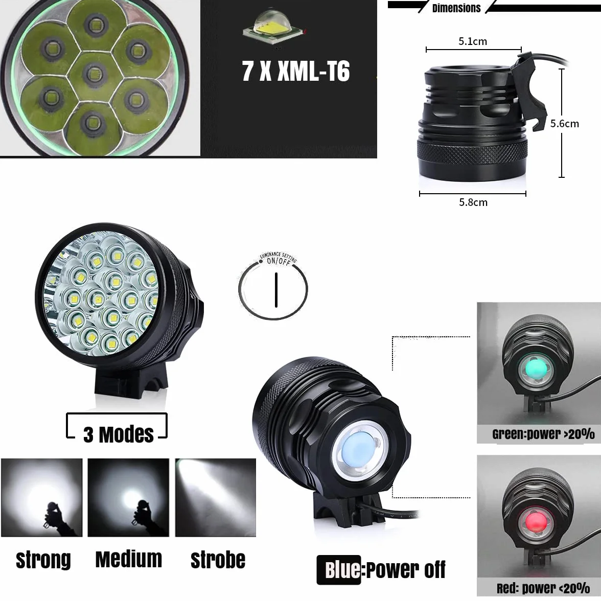 Lumière Lampe Velo LED Puissantes, Eclairage VTT Phare Vélo Rechargeable Etanche Lampe Vélo 9000 LM(7 LED 3 Modes), Kit Eclairage Velo pour VTT VTC Cycliste Poussette Camping