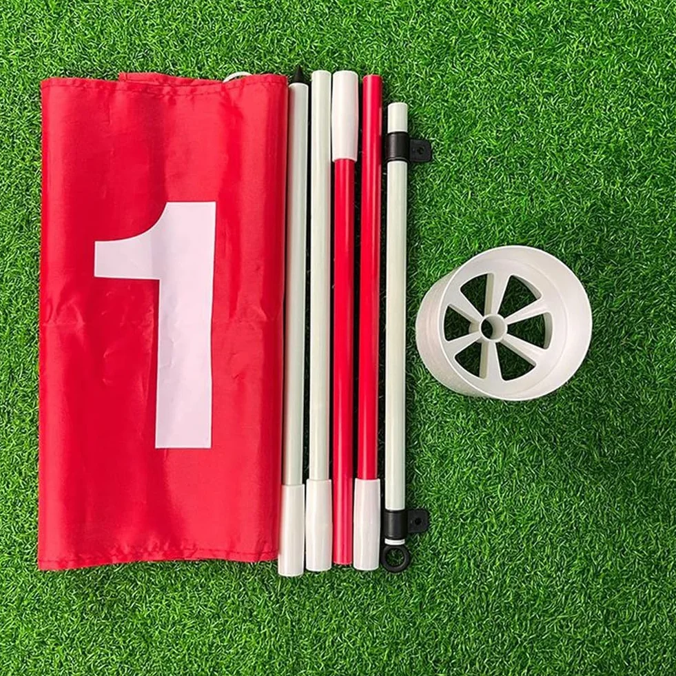 Drapeaux De Golf Drapeaux avec Tasses Pratique Putting Green Flag Golf Pole Pin Flaghole Golf Hole Cup Portable Mini Golf Flag Sticks pour Yard Golf Course