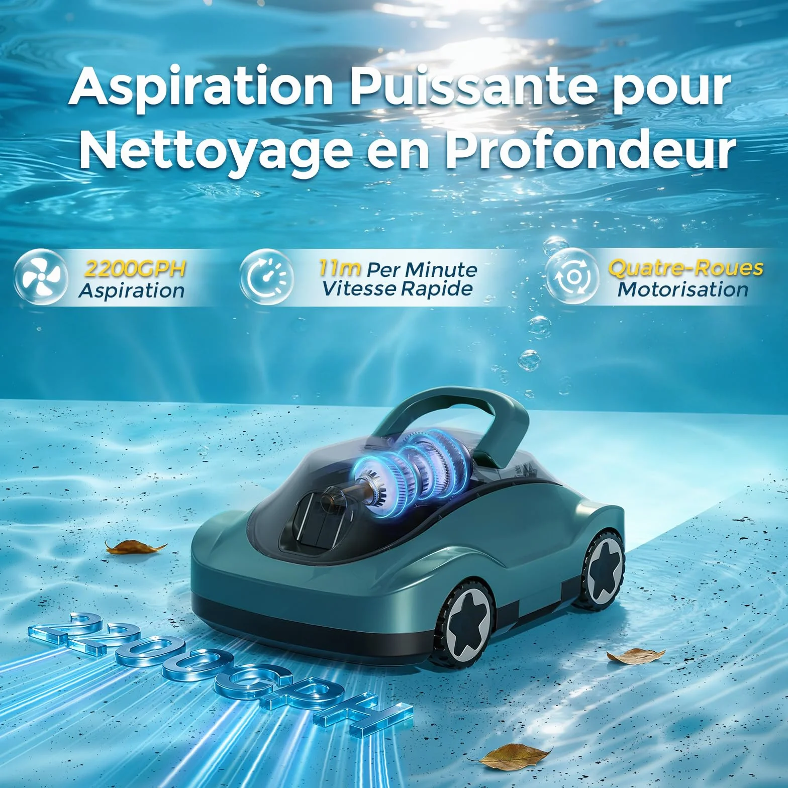 Robot Piscine sans Fil 180 Min Autonomie Aspiration Puissante Navigation Intelligente Filtration Ultra-Fine Auto-Parking pour Piscines Hors Sol 200m²