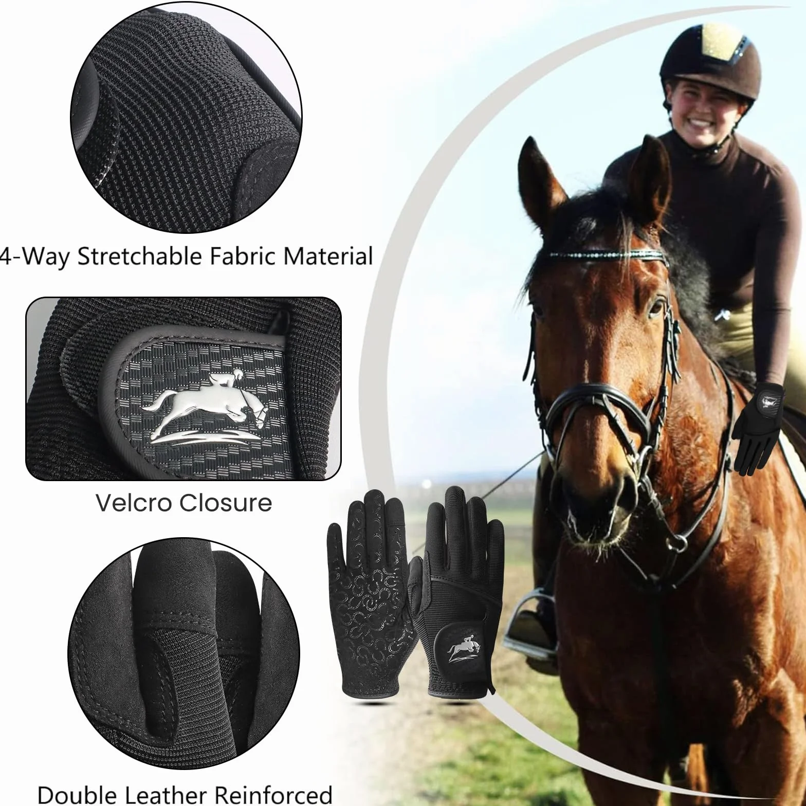 AMRTA Paire de gants d'équitation pour femme - Gants d'équitation confortables - Respirants et légers - Couleur : noir, violet, rose