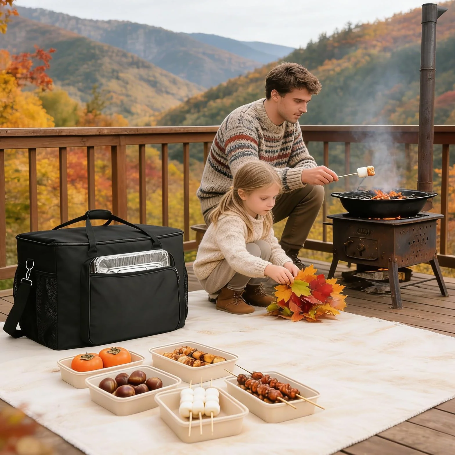 Sac de transport pour barbecue d'extérieur Ninja Woodfire : 63,5 x 43 x 33 cm - Sac de four à pizza 1680D Oxford imperméable - Poignées rembourrées légères - Pour la série OG700
