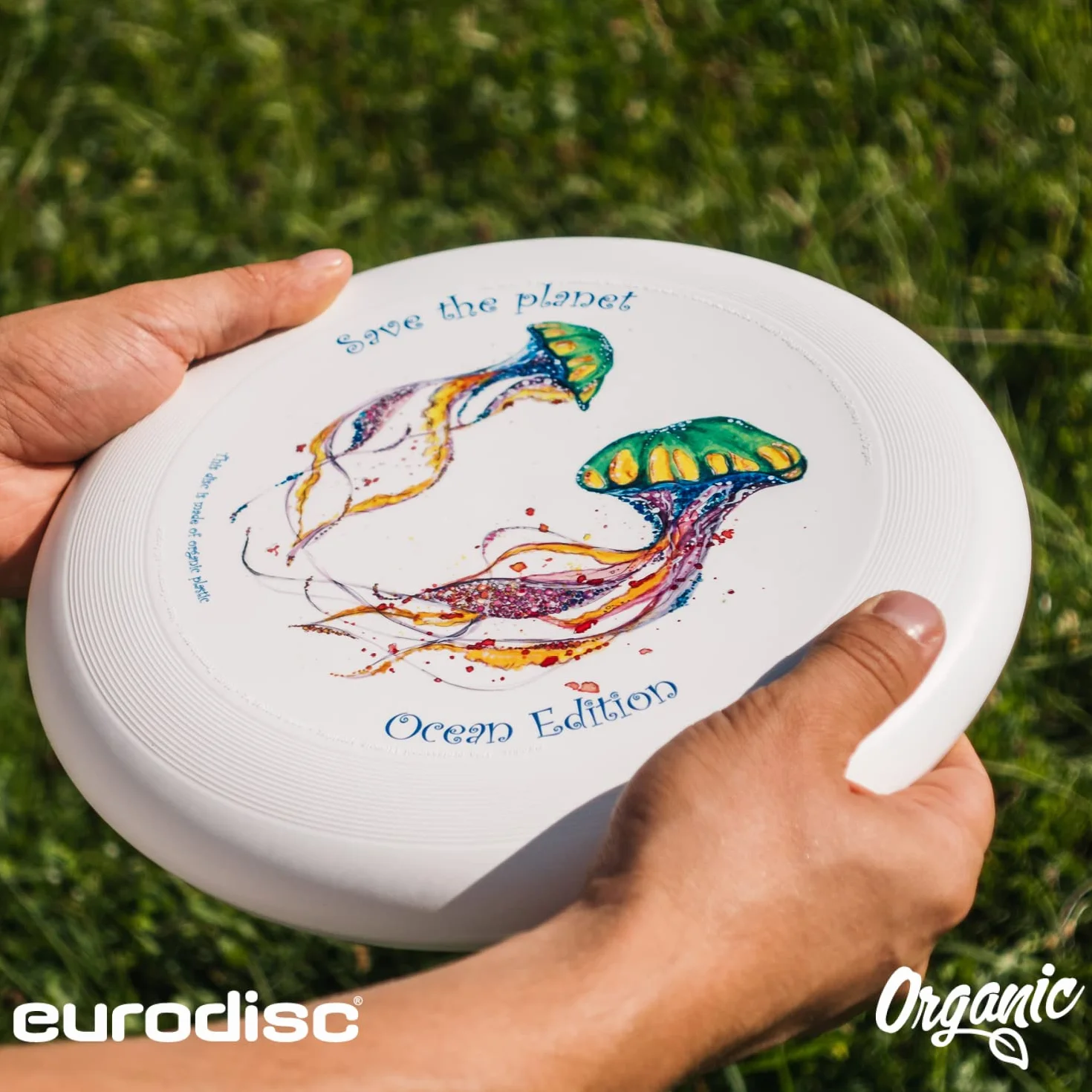 eurodisc Ocean Profi Ultimate Frisbee Disque frisbee professionnel 175 g – Plus de 100 m de trajectoire stable – En matières premières 100 % renouvelables – Motif Save The Planet – Cadeau 7 ans garçon