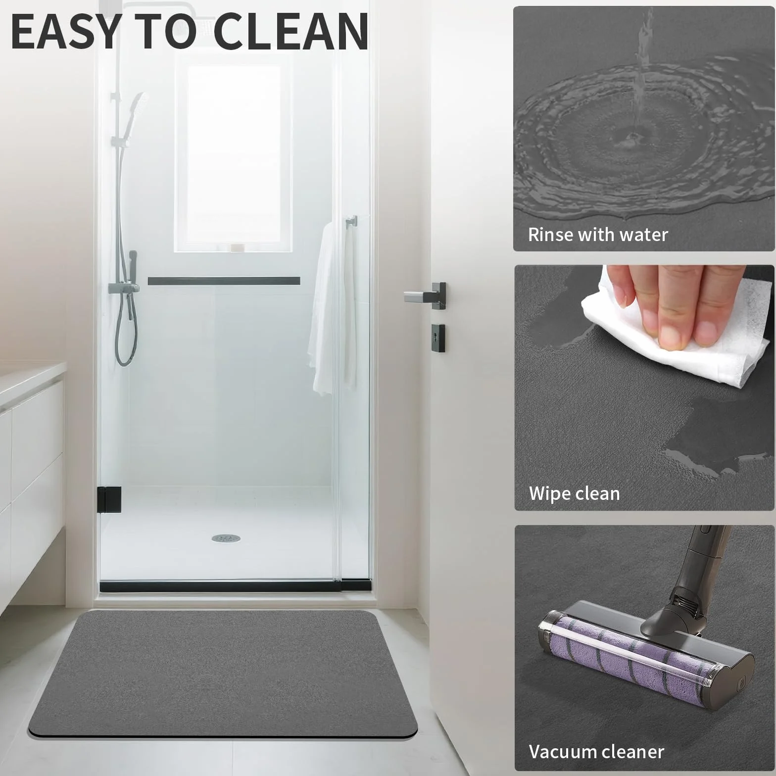 Tapis de Bain Antidérapant Absorbant Séchage Rapide Sortie de Douche Gris Foncé 40x60cm