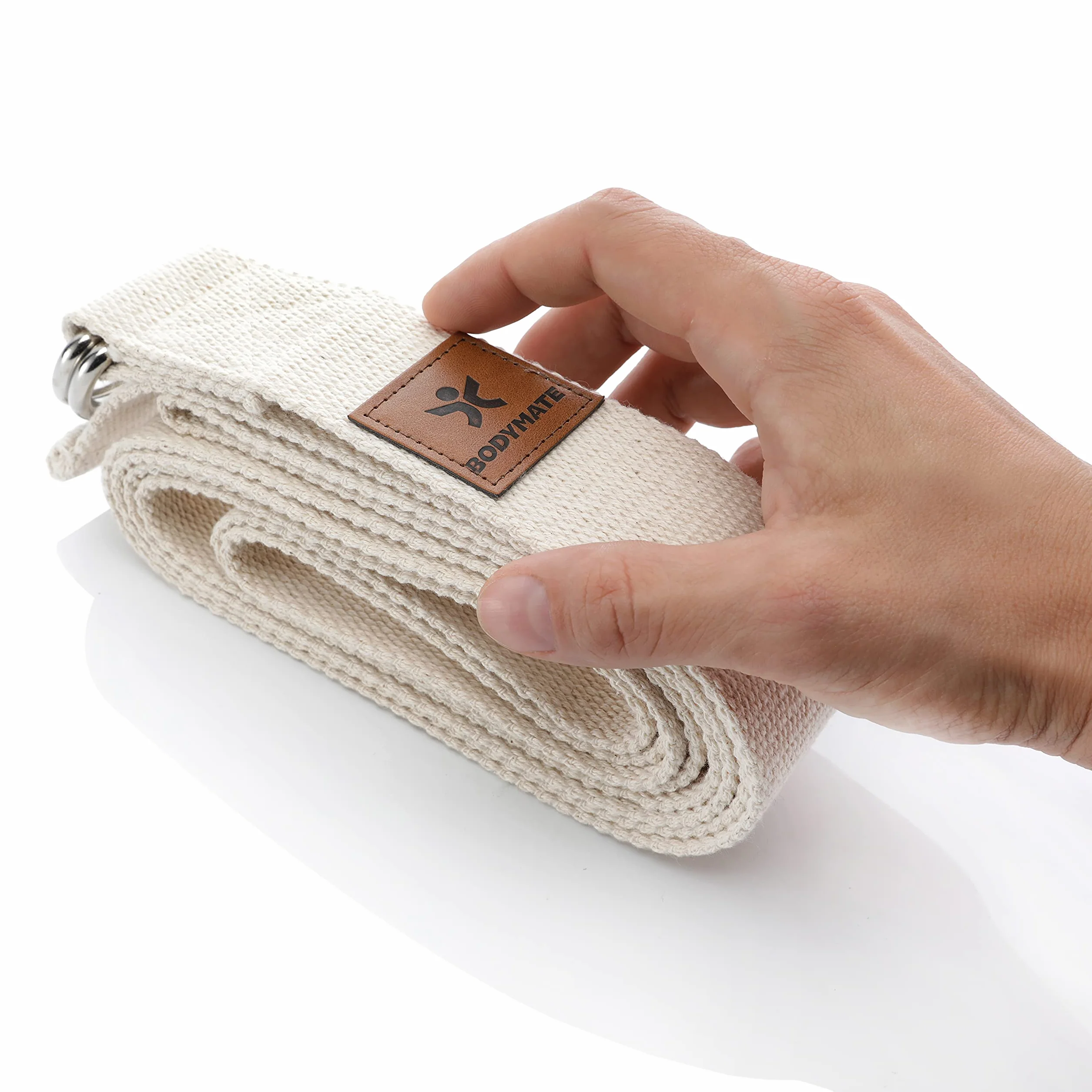 BODYMATE Ceinture de Yoga avec Anneaux en métal, Sangle de Yoga pour débutants et Professionnels, Boucle de Yoga 100% Coton, Sangle d'étirement 250cm Long et 3,8cm Large