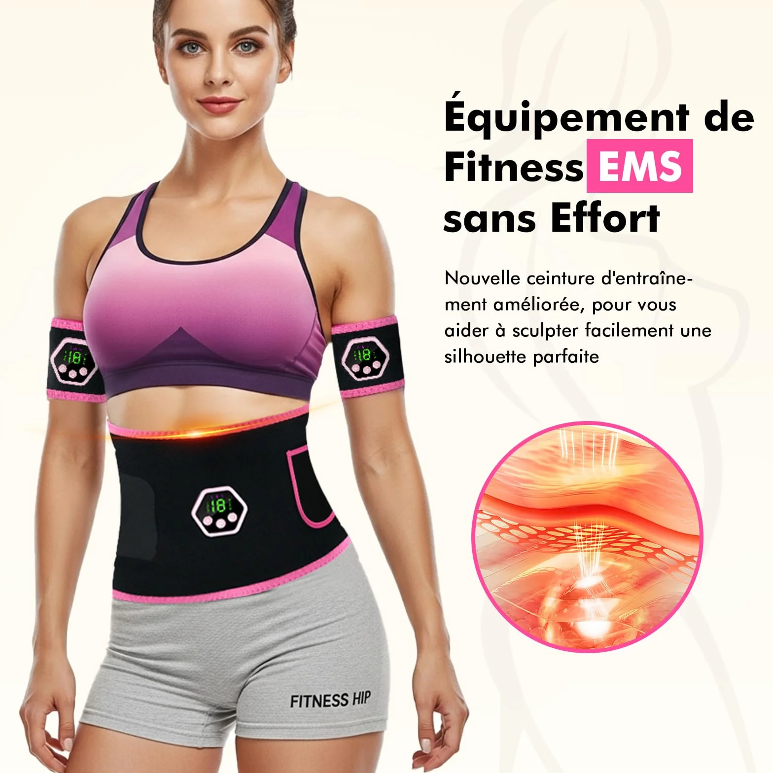 Electrostimulateur Musculaire, Abdos Musculation Appareil, 6 Modes et 19 Intensités Ceinture Musculation Electrostimulation, pour Abdos/Bras/Jambes/Fesses,Homme Femme