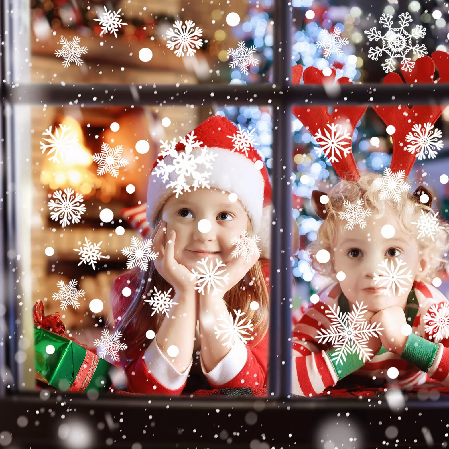 Autocollants de Noël Fenêtre Flocons de Neige Blanc 120 pièces réutilisable Décoration Statique Verre