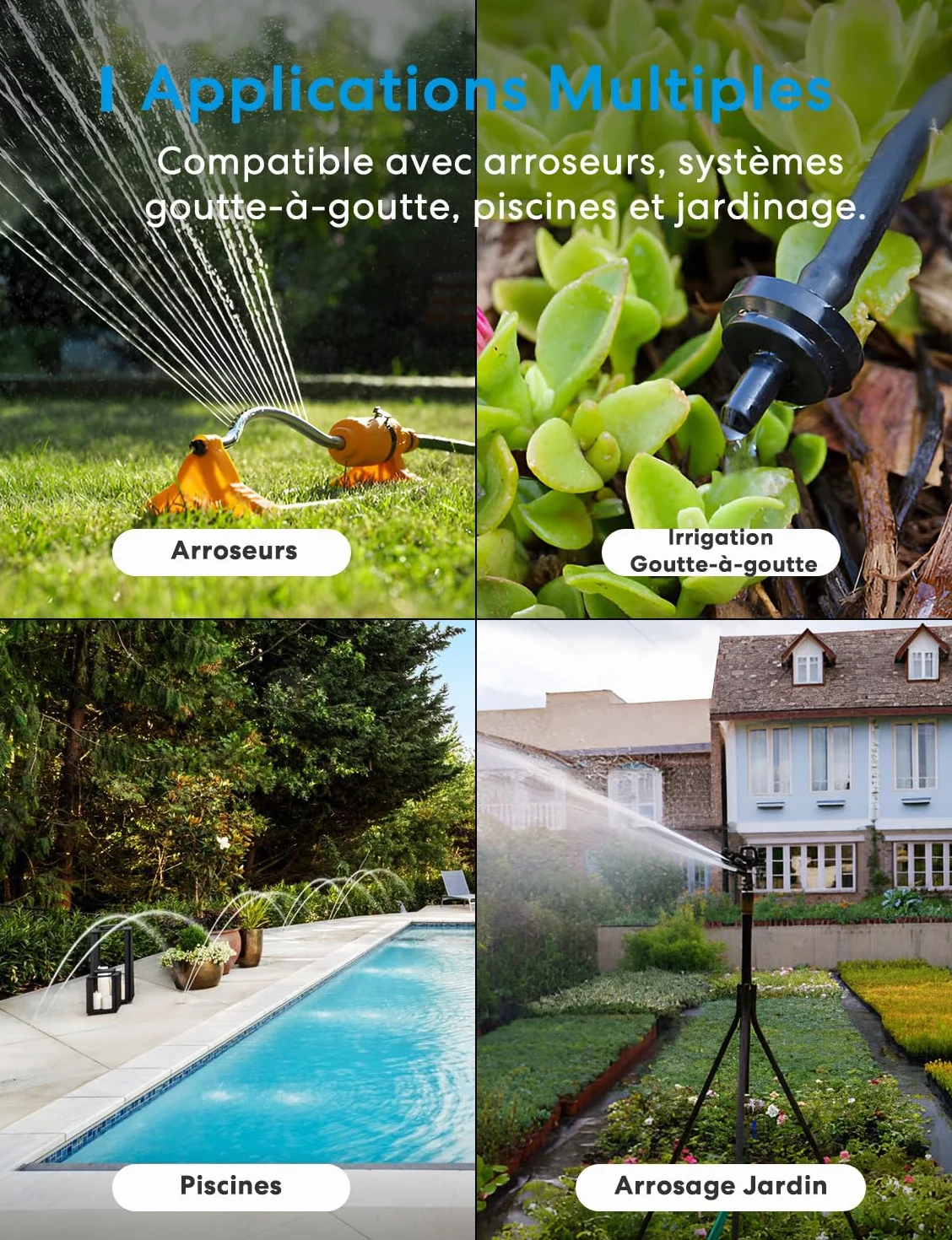 Meross Programmateur Arrosage WiFi MST100, Arrosage Automatique APP, Raccord Double Laiton, Compatible HomeKit Alexa Google Home, Blanc 2.4GHz