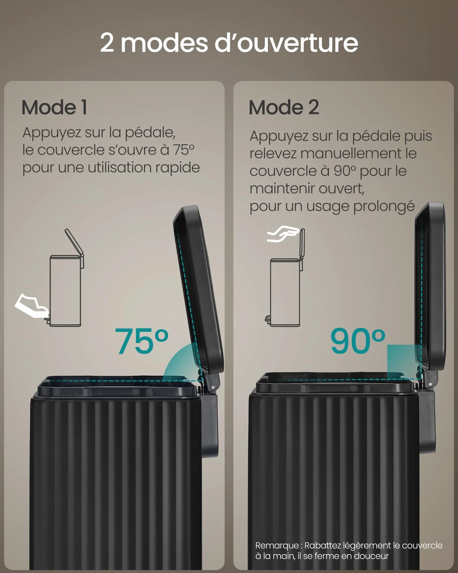 SONGMICS Poubelle de Cuisine 50 L Acier Pédale Couvercle Fermeture Douce Noir d’Encre LTB586BZ02