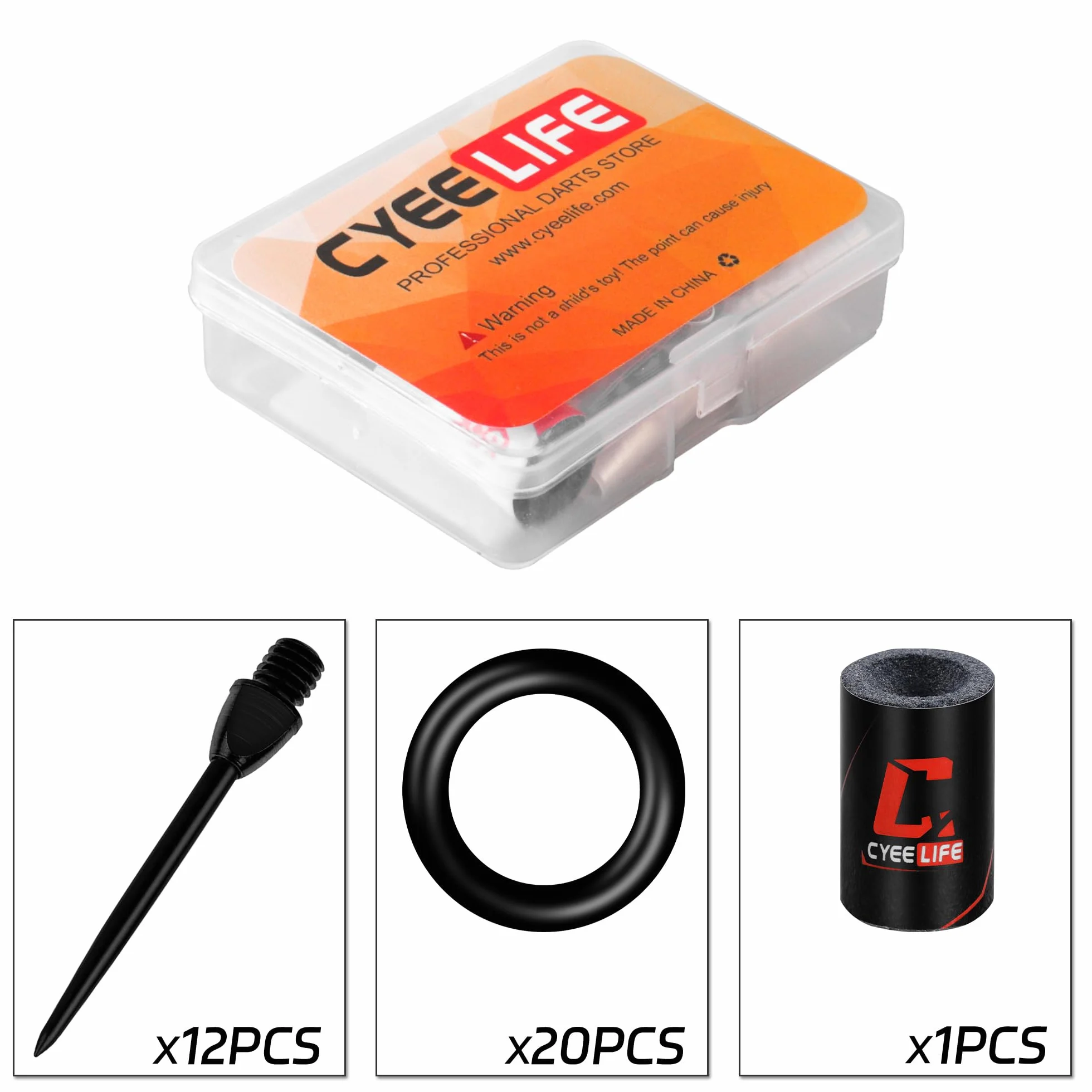 CyeeLife Lot de 12 pointes en acier 2BA pour fléchettes + 20 anneaux en caoutchouc + 1 pointe pour fléchettes, pointes métalliques pour fléchettes pour transformer les fléchettes souples, pointes en