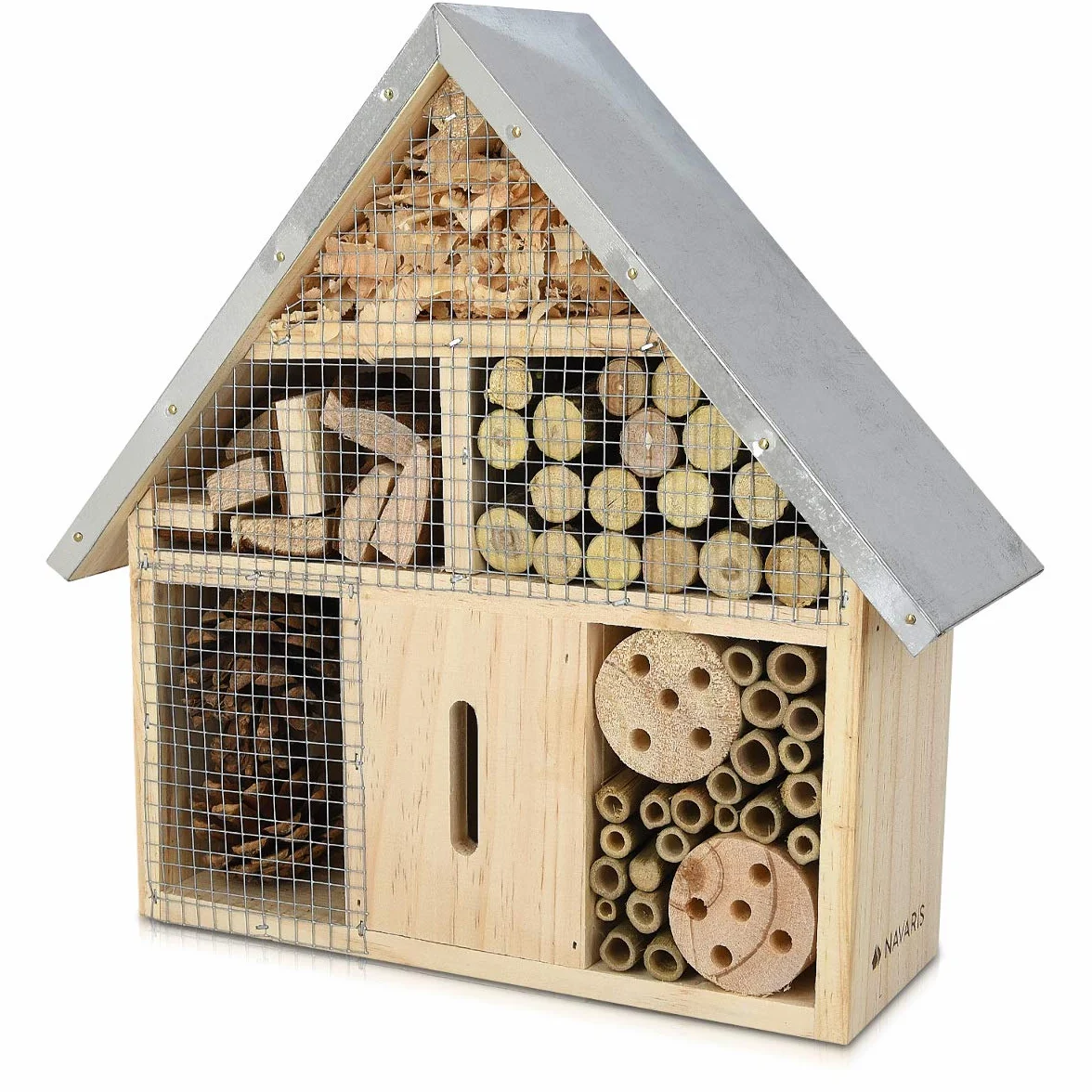 Navaris Hôtel Insecte en Bois Cabane abri Taille M 28 x 24,5 x 7,5 cm Maisonnette Refuge Abeille Coccinelle Papillon