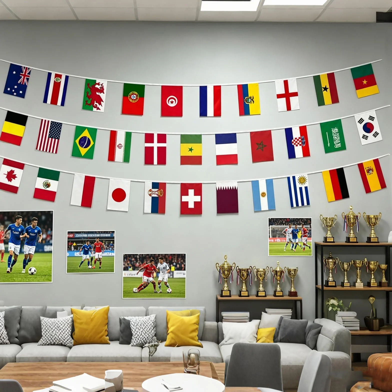 Guirlande de drapeaux de 32 pays pour la Coupe du Monde 2026, 32 pays des deux côtés en tissu euro (drapeaux / 4 pièces)