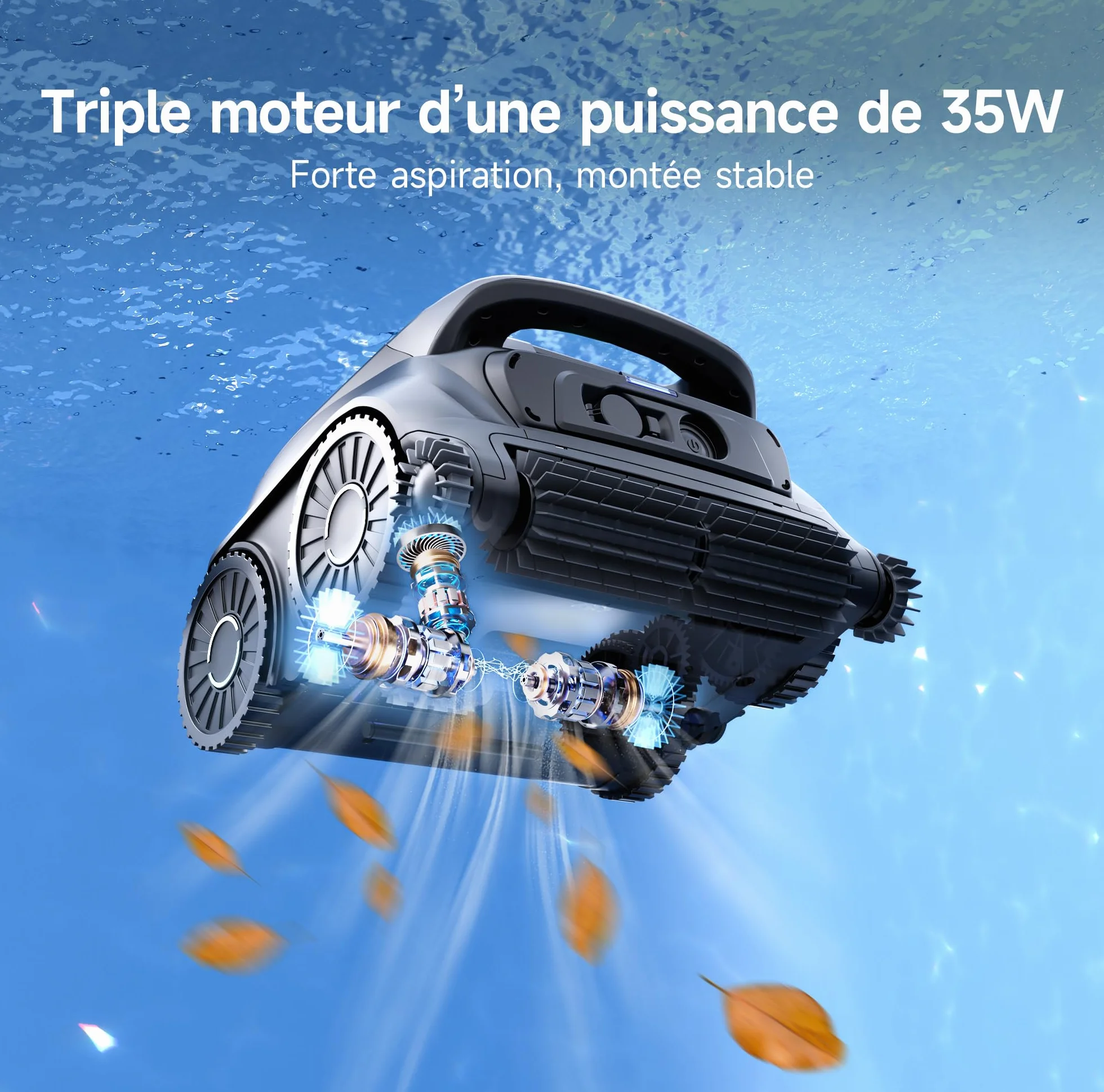 WYBOT B1 Robot de Piscine sans Fil, léger, intelligent, contrôle par Application, jusqu'à 100 Minutes, Gris/Vert
