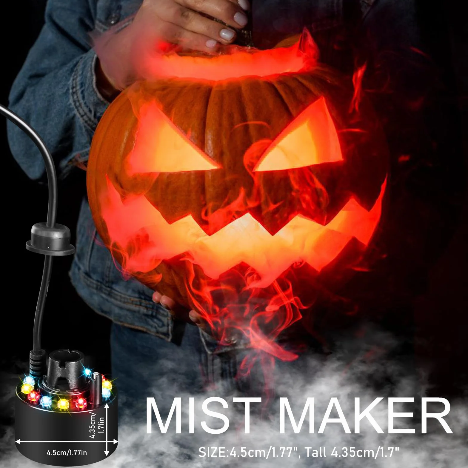 Nébuliseur à ultrasons 24V 12 LED pour Halloween avec protections anti-éclaboussures amovibles