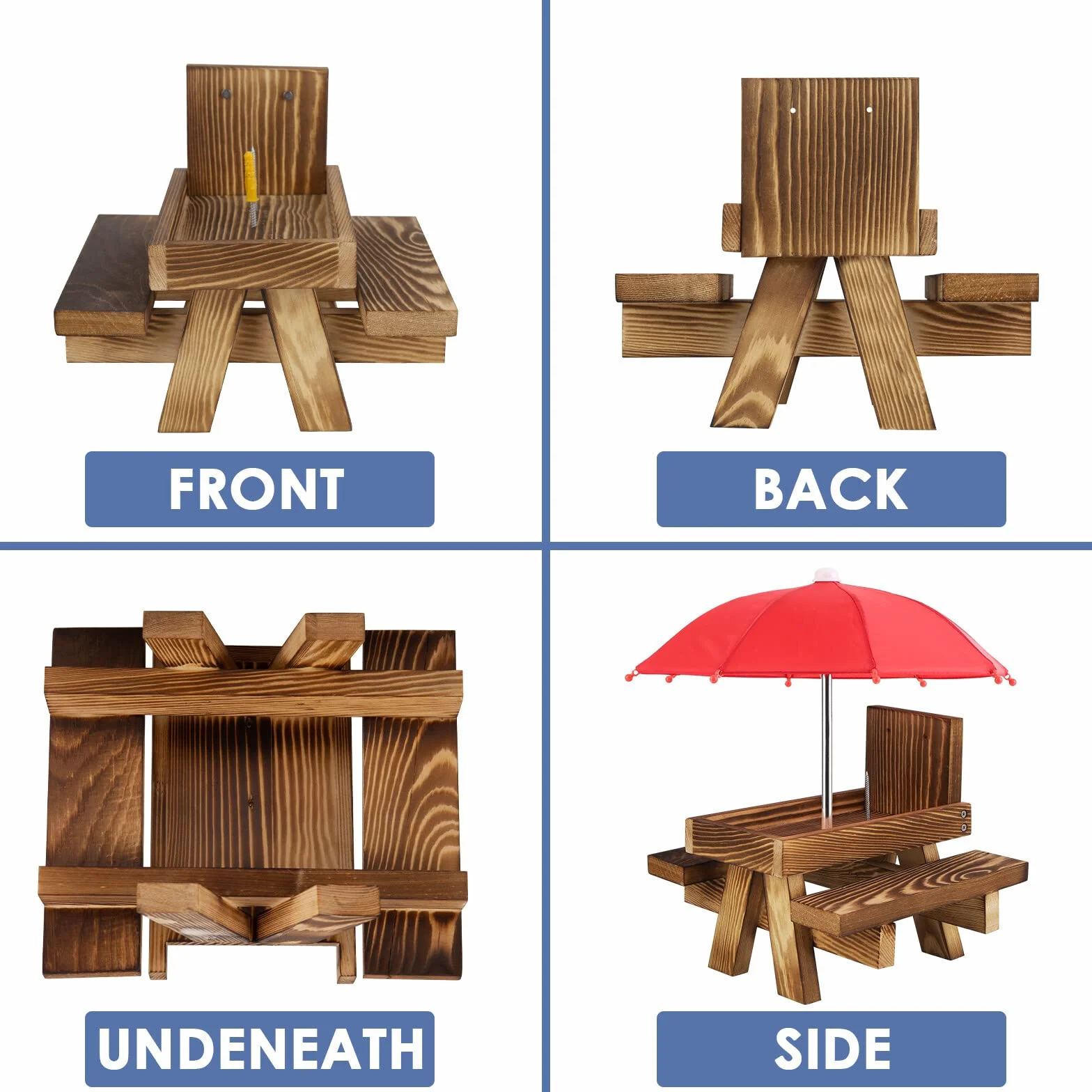 Mangeoire pour écureuil avec parapluie – Banc de pique-nique en bois avec support pour maïs, décoration de jardin