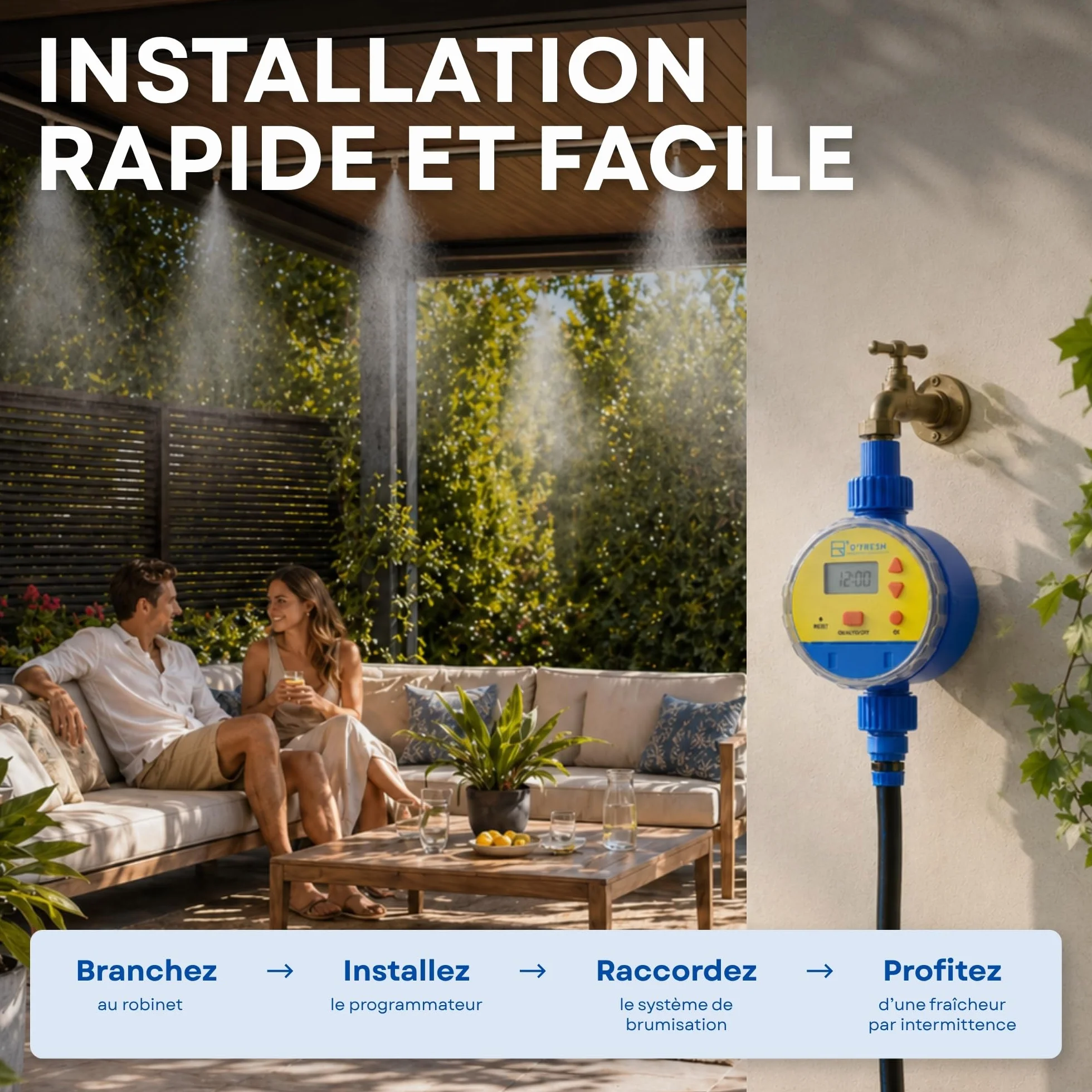 O’Fresh Temporisateur Brumisateur Terrasse Programmateur d'Eau Automatique à la Seconde Économie d'Eau Conçu en France