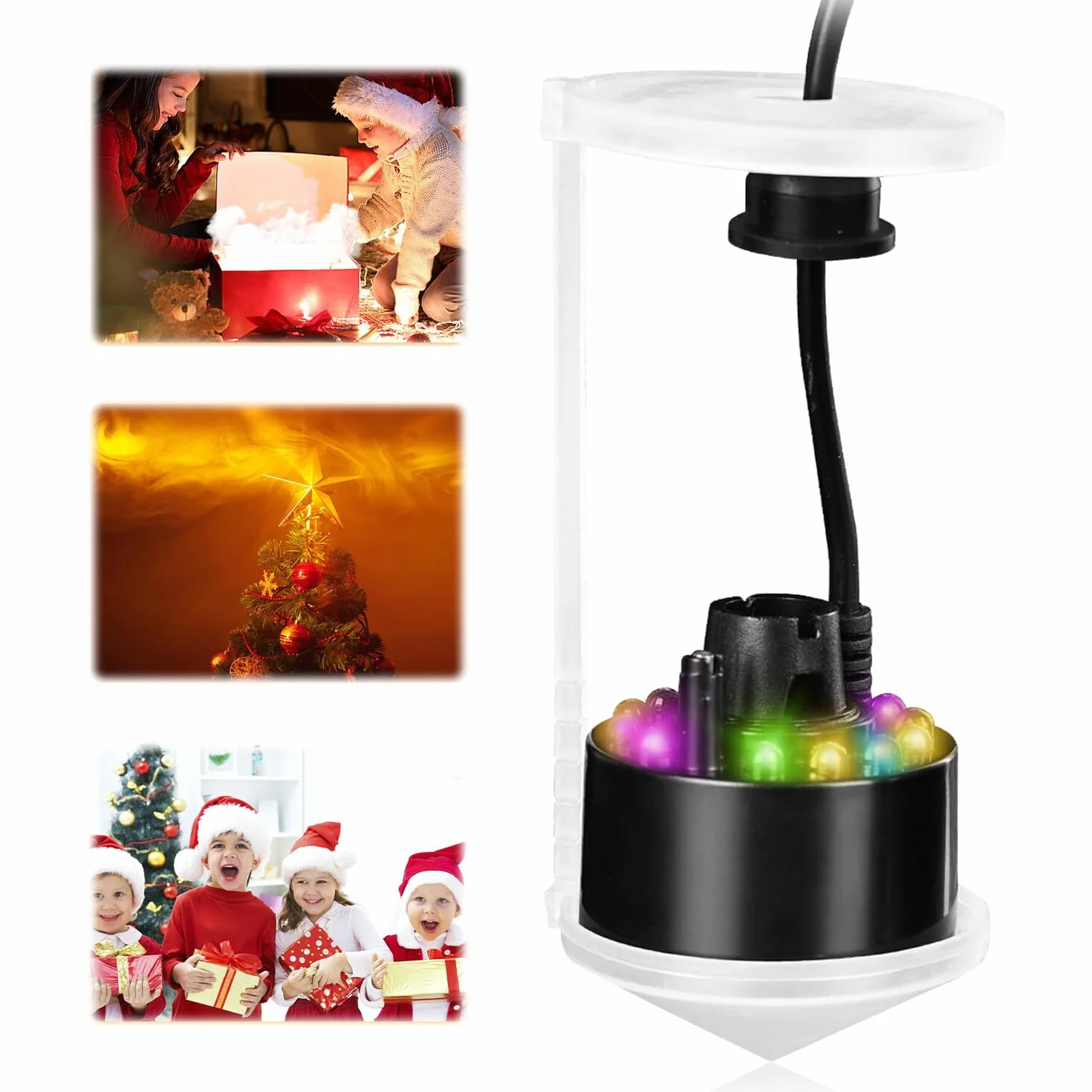 Nébuliseur à ultrasons 12 LED avec protection anti-éclaboussures pour fontaine étang