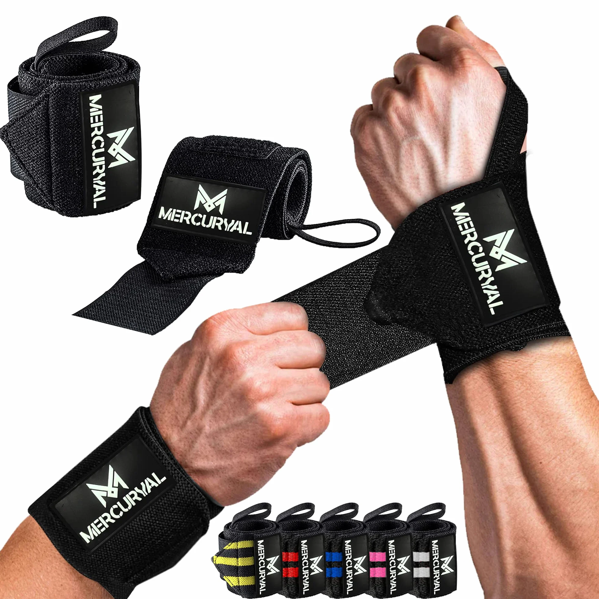 MERCURYAL Bande Poignet Musculation - Poignet Musculation - Protege Poignet Musculation - Sangle Poignet Musculation - Poignet de Forcé - Crossfit, Wrist Wraps pour Femmes et Hommes