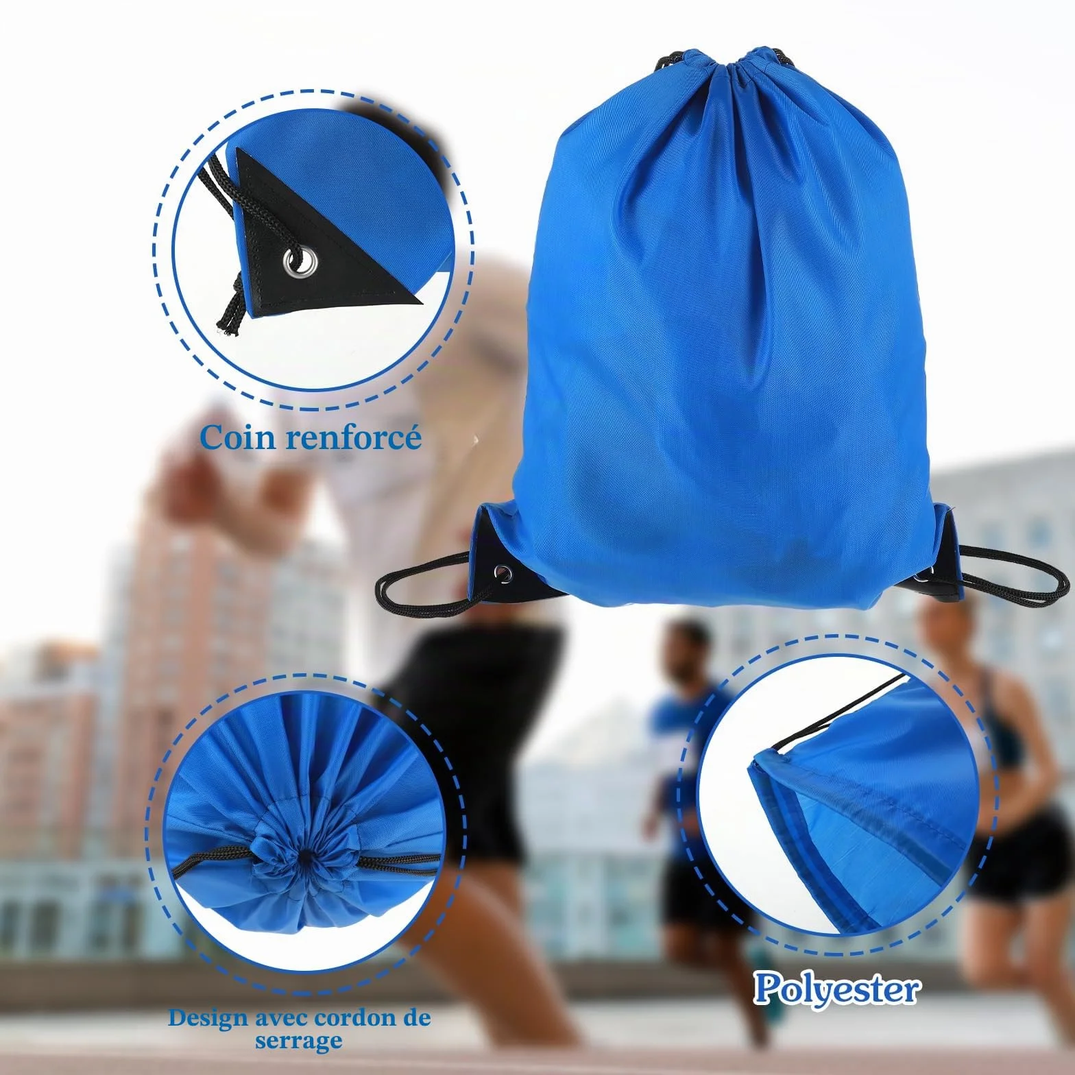 Gjinxi Sac à dos avec cordon de serrage 4 pièces, sac à dos léger à cordon pour homme et femme, sacs à cordon pour le sport, la gym, la natation, la plage, le football