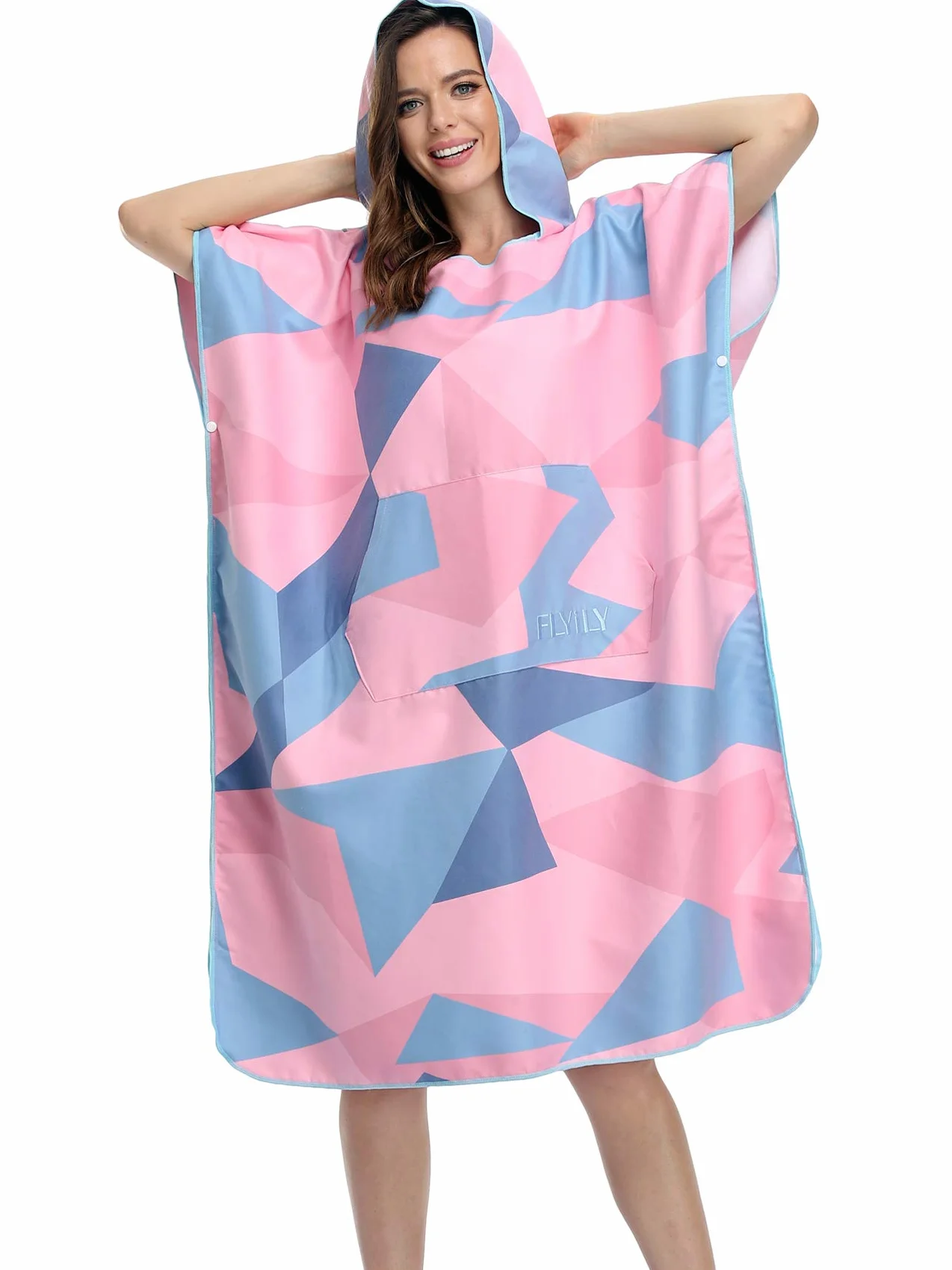 Serviette Poncho Ultra légère et, Surfing Changement Serviette Robe avec Capuche Microfibre(PinkGeometry,L)