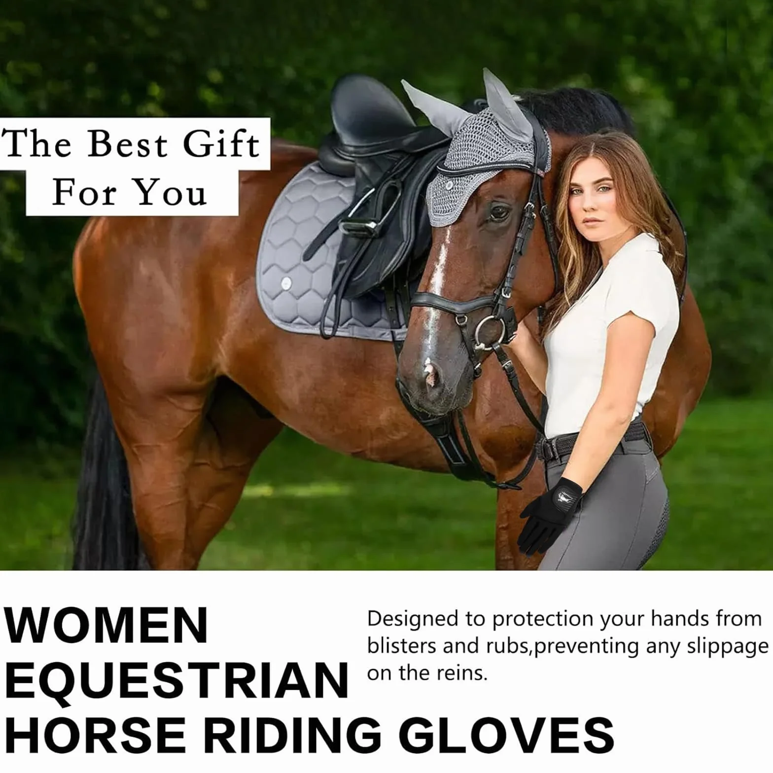 AMRTA Paire de gants d'équitation pour femme - Gants d'équitation confortables - Respirants et légers - Couleur : noir, violet, rose