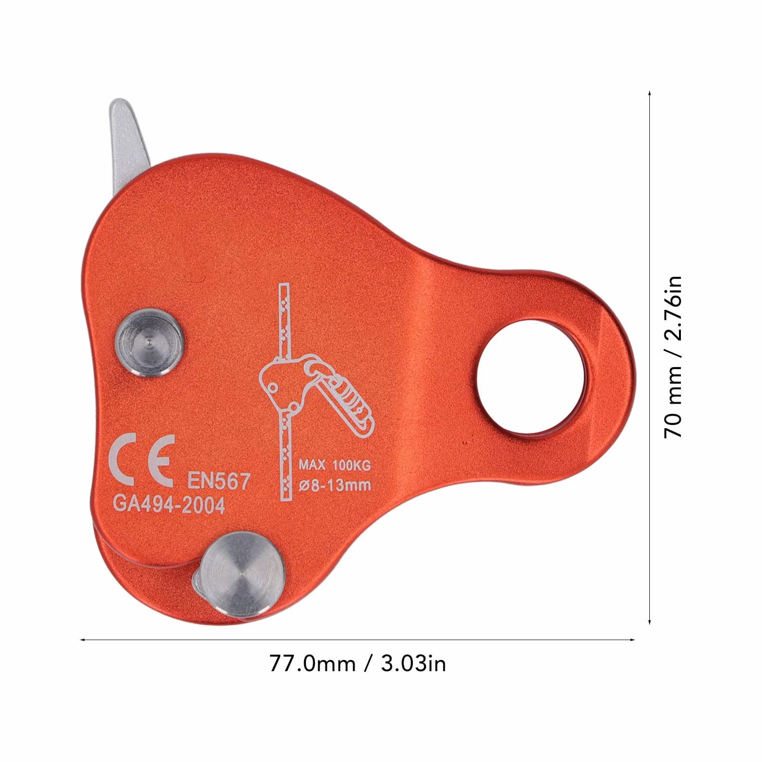 Keenso Bloqueur de Corde d'escalade en Alliage D'aluminium Autobloquant 8‑13 Mm Bloqueur de Corde d'escalade pour L'alpinisme d'escalade en Plein Air (Orange)