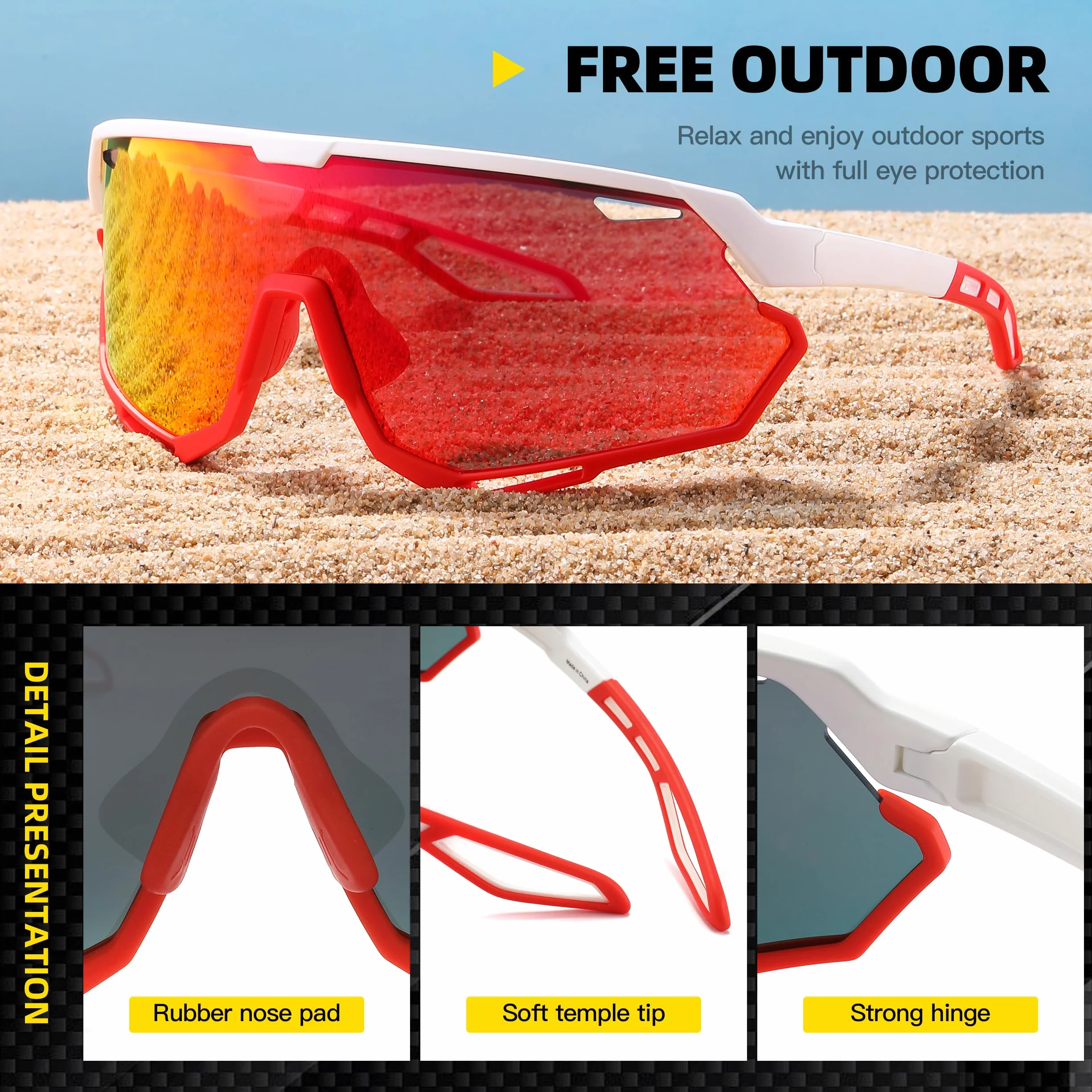 Lunettes de soleil de sport pour homme et femme, monture VTT pour sports de plein air, course à pied, vélo, pêche