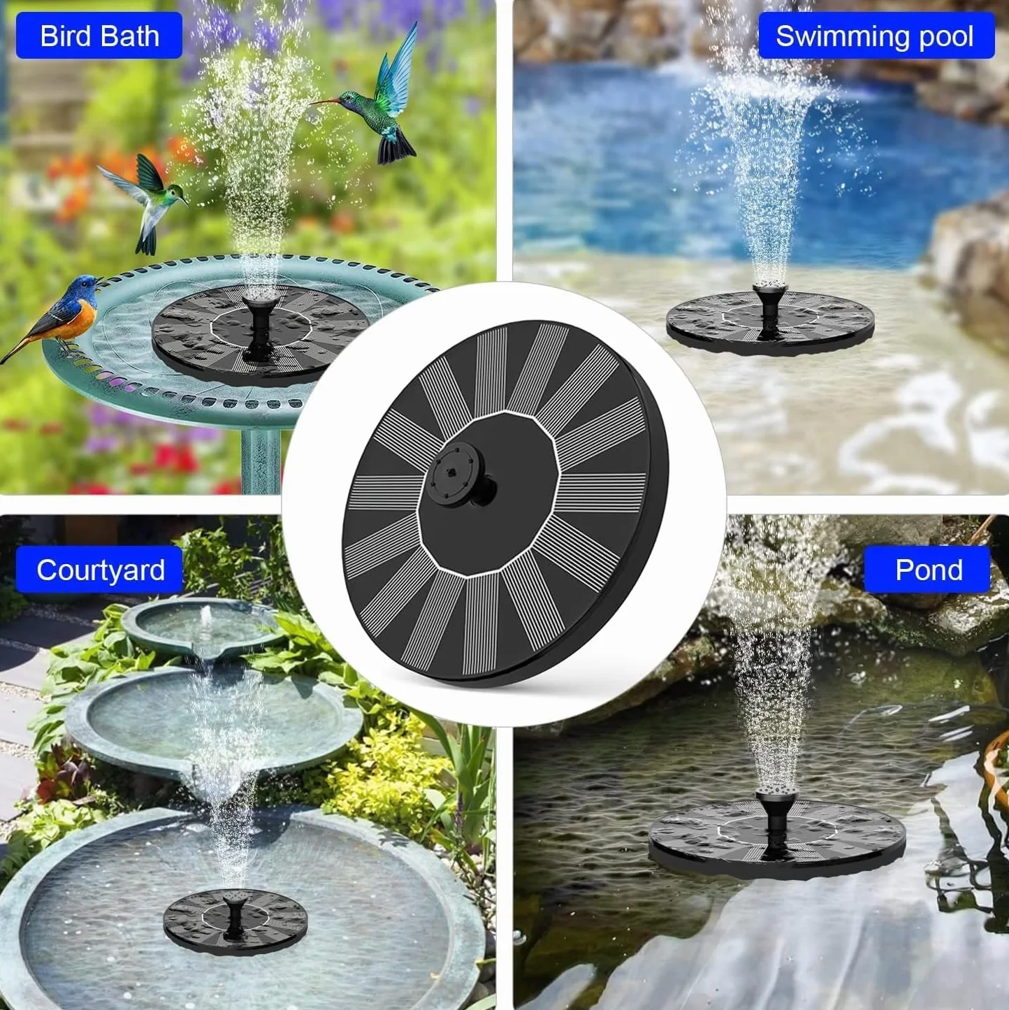 Fontaine solaire pour jardin, bain d'oiseaux, pompe à eau solaire de bassin