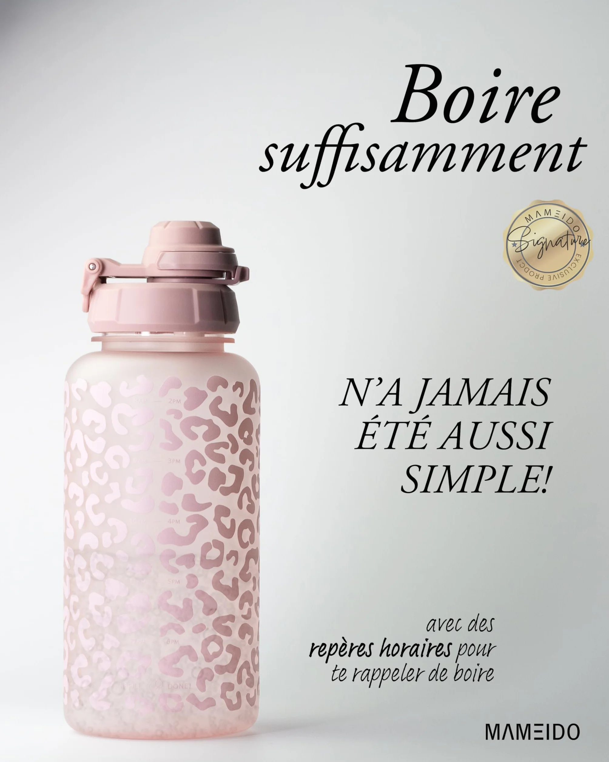 MAMEIDO Gourde avec Paille 1 l, Marqueur de Temps de Motivation, Gourde Sport avec Dragonne, Gourde étanche, Bouteille d'eau sans BPA, Water Bottle (Wild Candy)