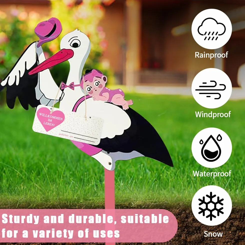 Grande Cigogne en Bois 89 CM pour Naissance Bébé Extérieur
