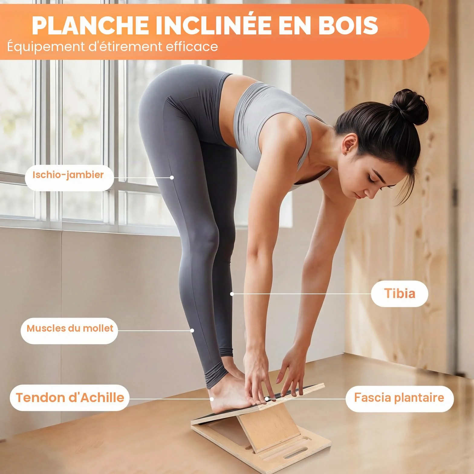 Planche Inclinée Professionnelle Réglable en Bois avec Poignée pour Mollet Squats Jambes