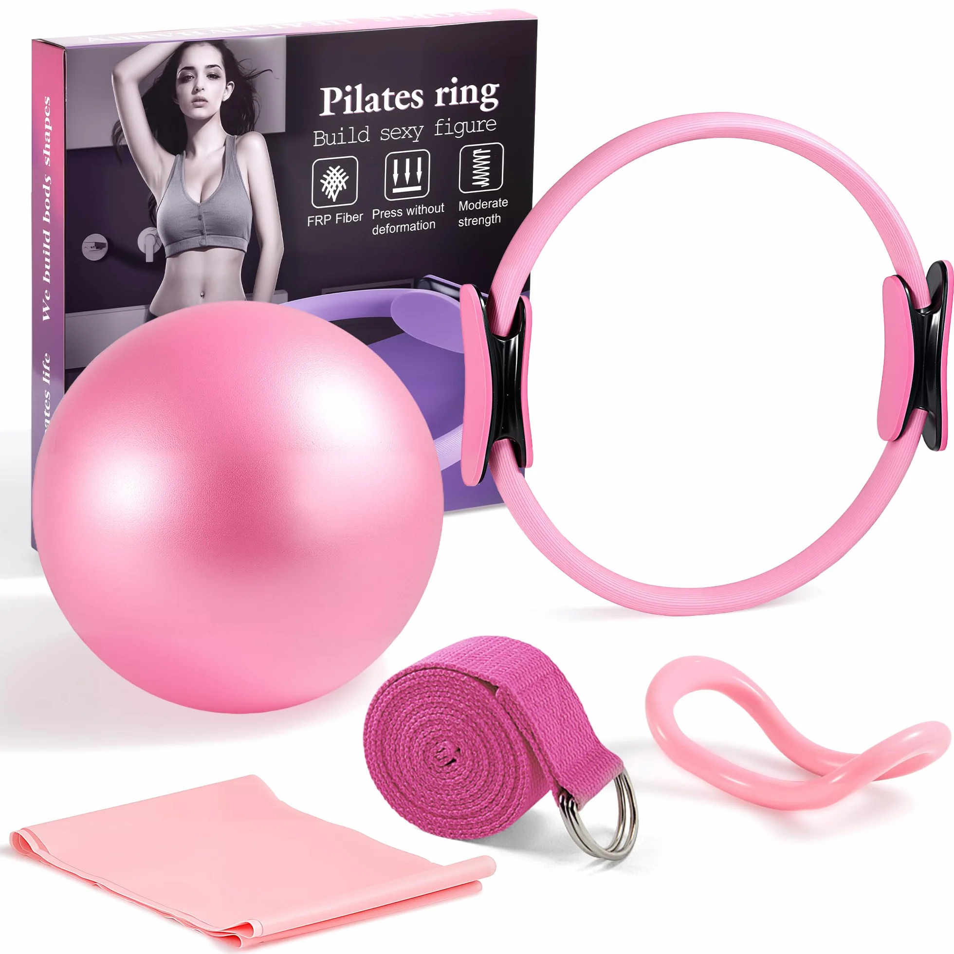 Kit Pilates Maison 5 Pièces pour Femme, Pilates Accessoires avec Pilates Circle Essentials et Balle de Pilates Anneau et Bandes de Résistance, Kit Pilate pour Tonifier Les Cuisses, Les Abdominaux