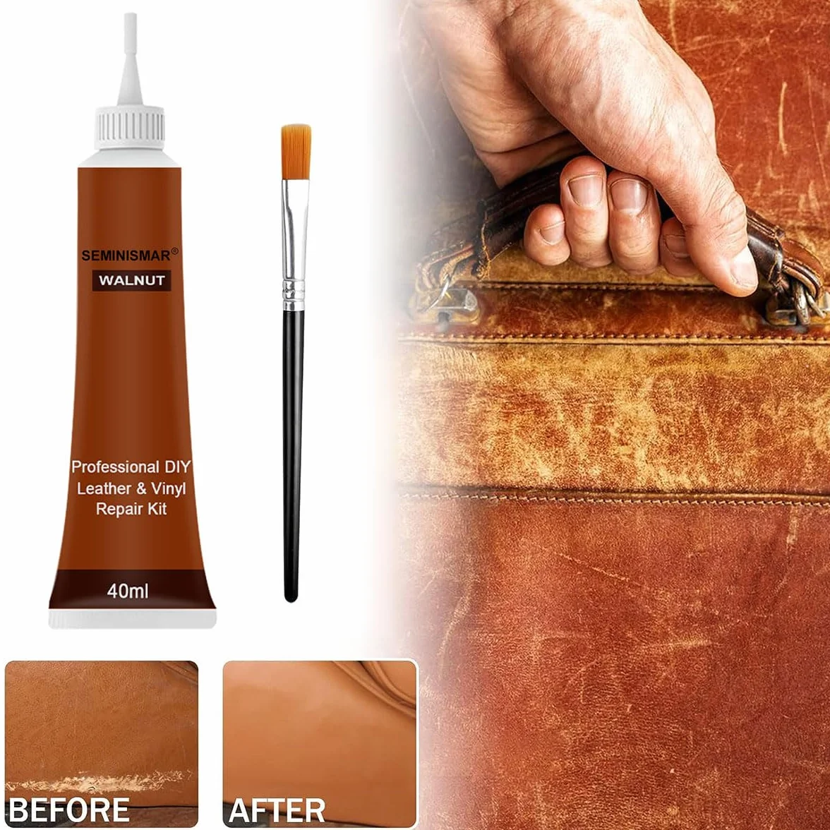 Gel De Réparation pour Cuir,Pâte Réparatrice Cuir,Nylon Art Pinceaux Brun,40 ML