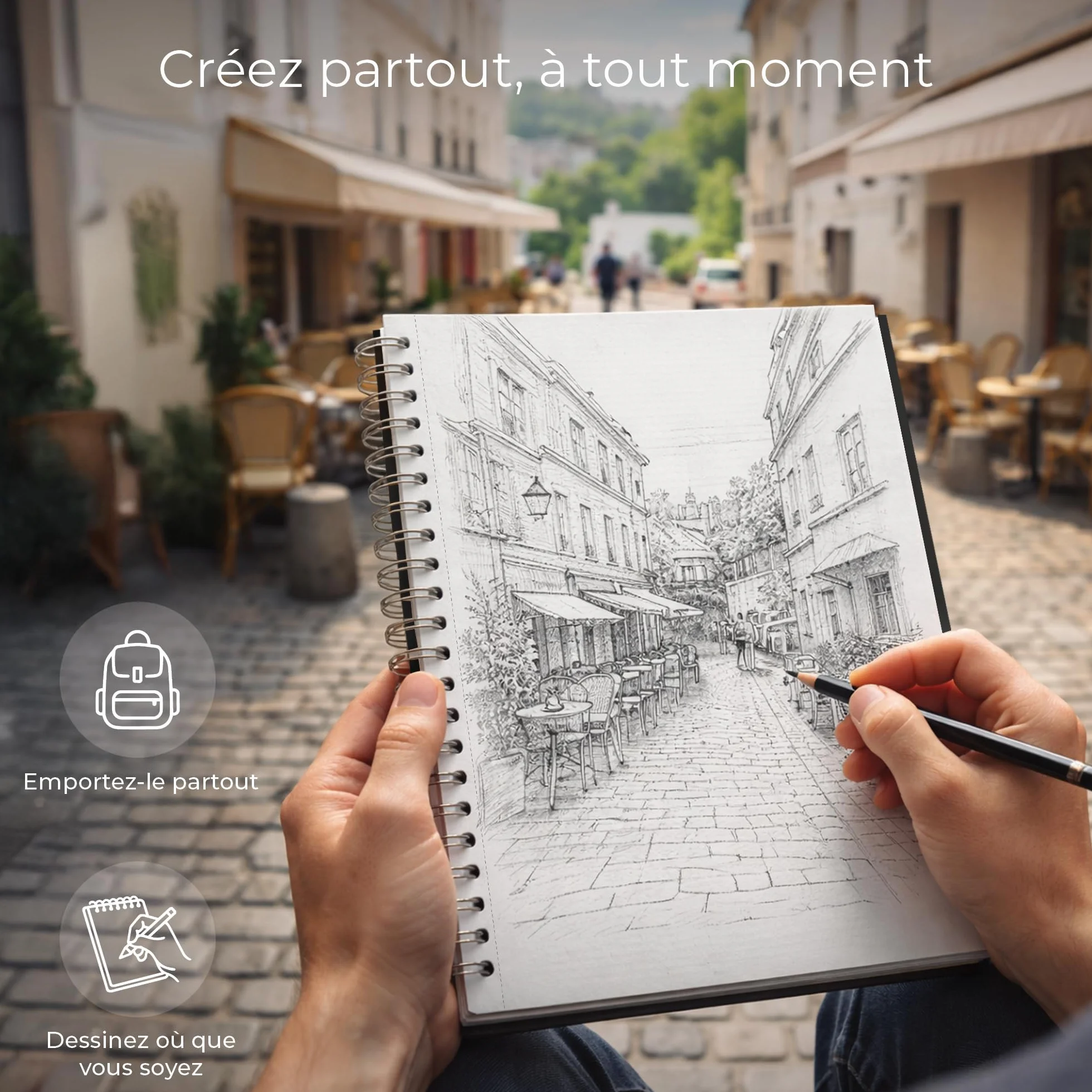 Carnet de Croquis A4 200 g/m² 100 Pages Spirale Couverture Rigide pour Crayon Fusain Graphite Pastel