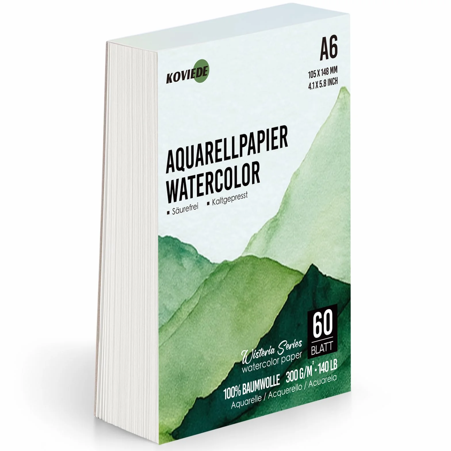 KOVIEDE Papier aquarelle A6 300 g/m² 100% coton Lot de 60 feuilles Carnet de croquis aquarelle