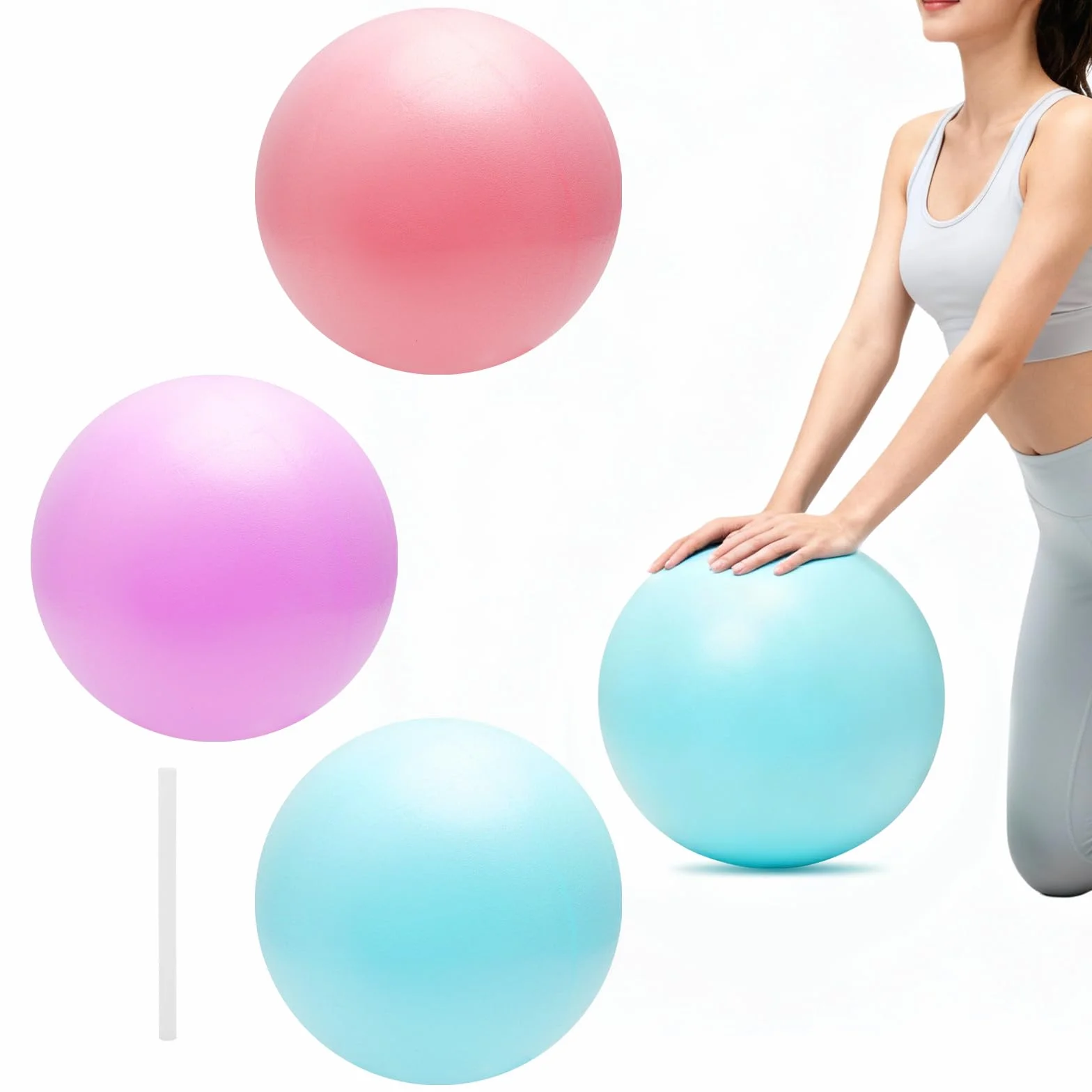 TNSLAND Lot de 3 balles de Pilates - Douces, antidérapantes et épaisses - Petit ballon de gymnastique - Avec tube de soufflage - Accessoire de Pilates et de yoga - Pour la salle de gym, la maison, le
