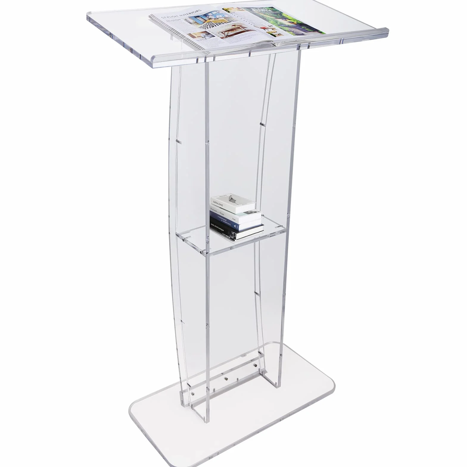 VEVOR Pupitre de Conférence 68,5x33x120 cm Podium Acrylique Incliné avec Étagère Transparent